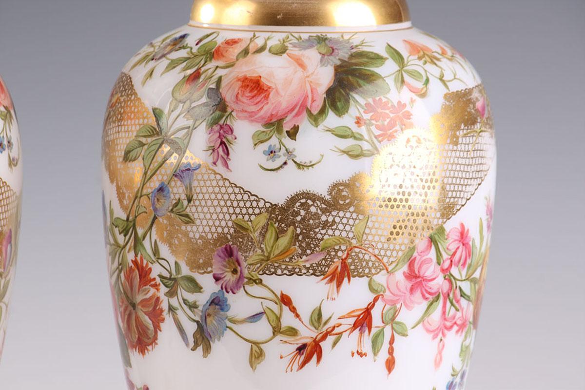 Mid-19th Century A Louis Philippe opaline vases pair, second part of the 19th century.  For Sale