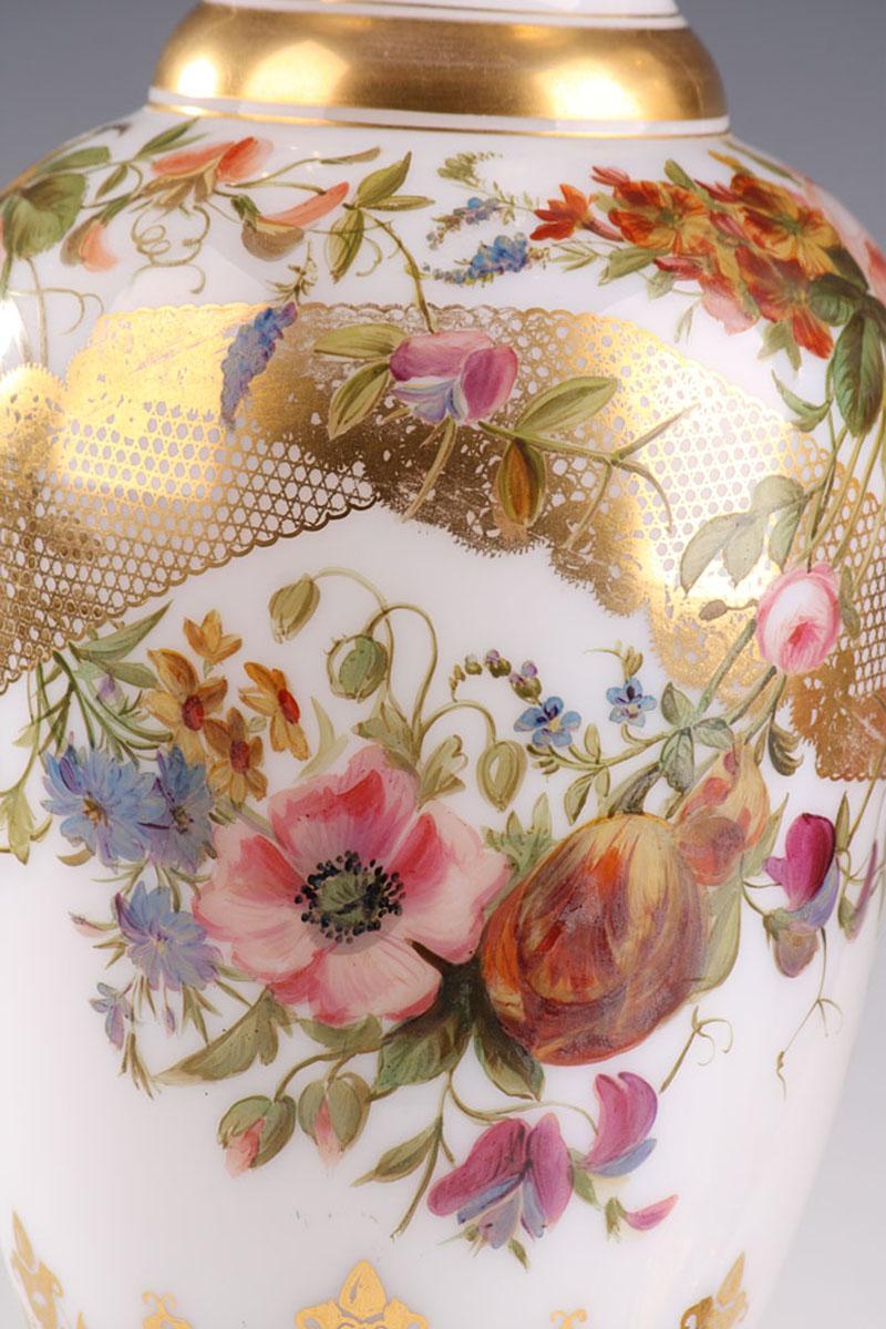 Opaline Glass A Louis Philippe opaline vases pair, second part of the 19th century. For Sale