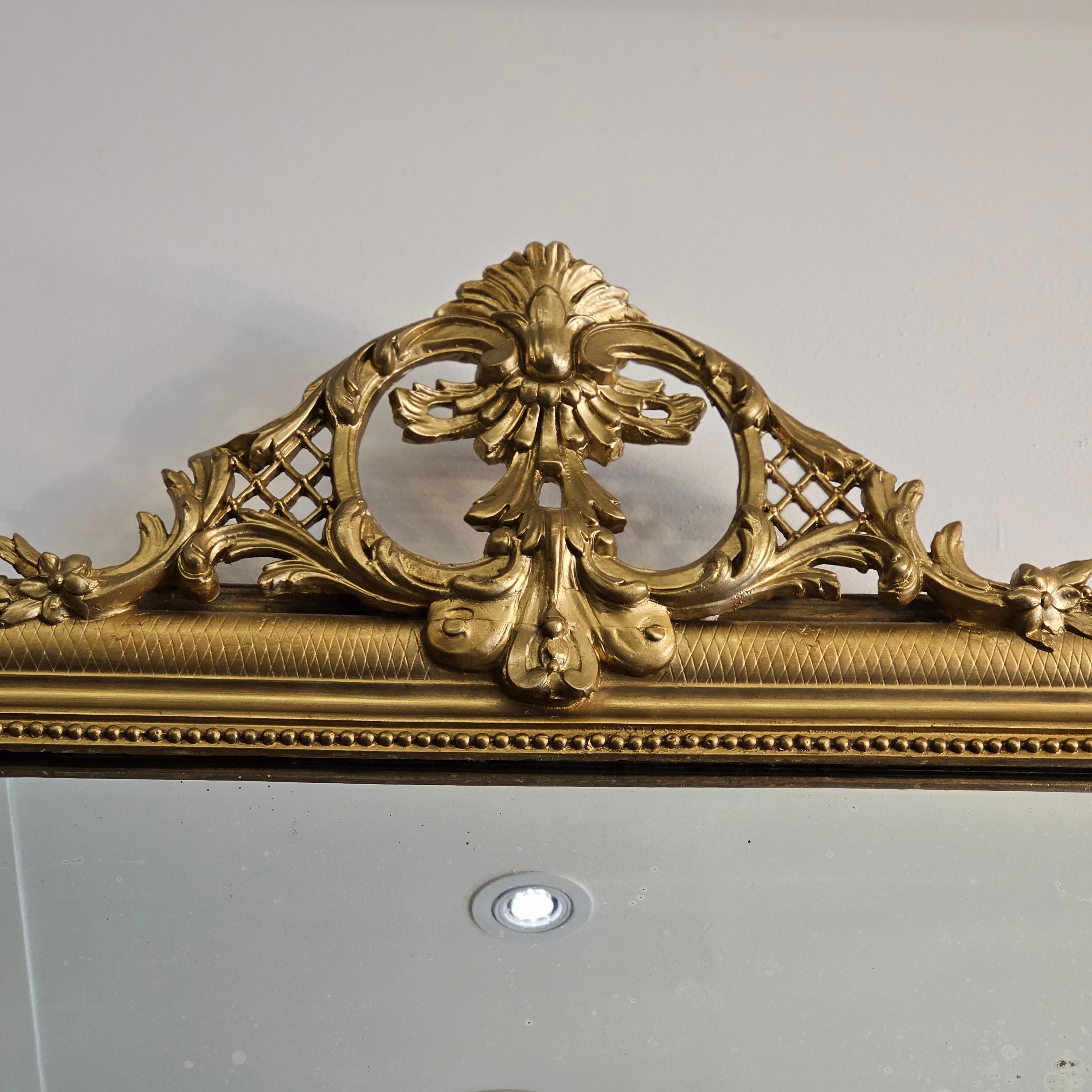 Gesso Louis Philippe Period Gilt Mirror with Crest For Sale