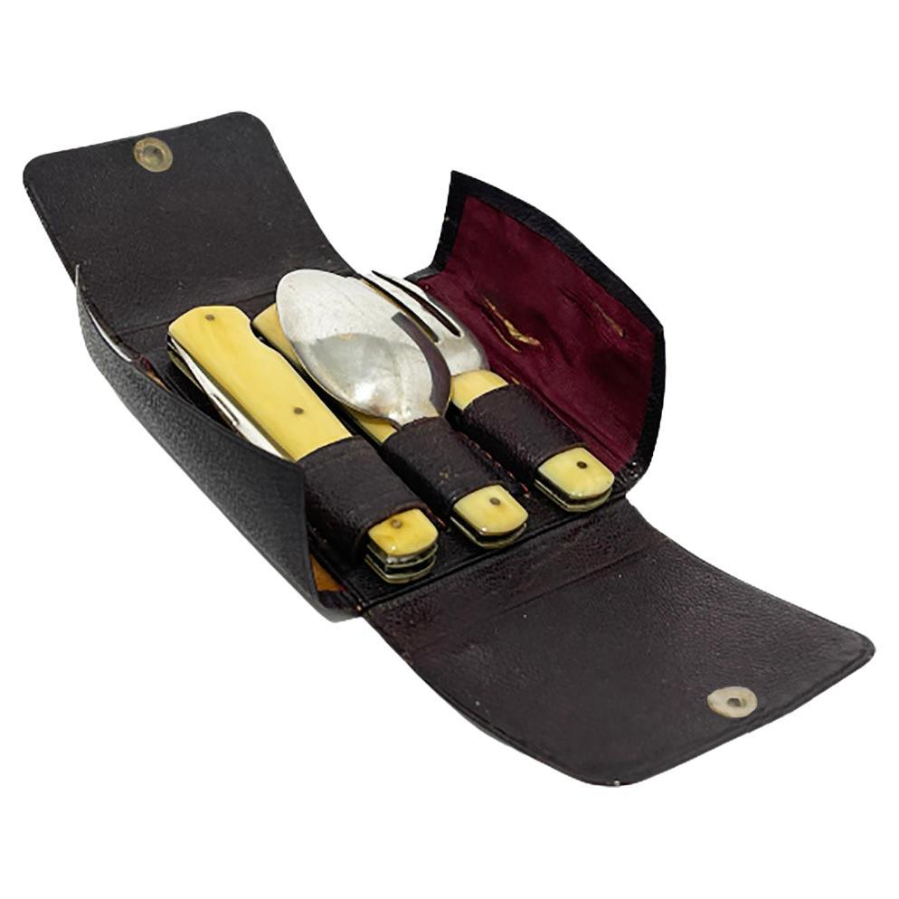 Louis Vuitton Silver Travel Cutlery in Leather Case