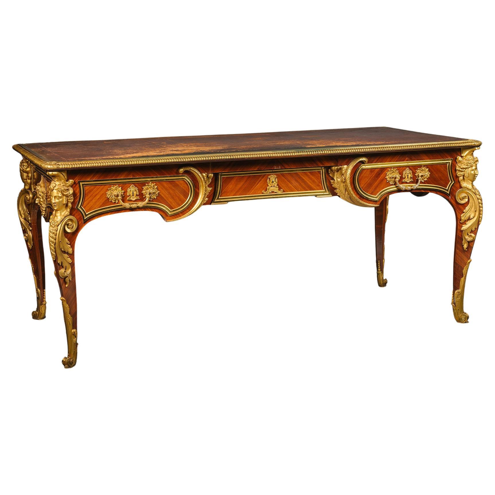 A Louis XIV Style Bureau Plat By Cueunières, Paris, After the Model by Cressent For Sale