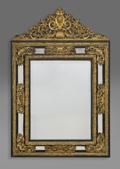 Louis XIV Style Ebonised and Gilt-Bronze Mounted Mirror, circa 1860
