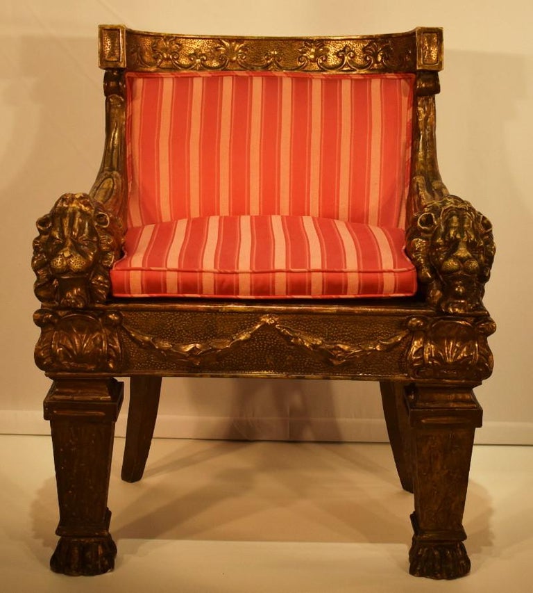 Louis XIV Style Giltwood Barrel Back Lion Chair at 1stDibs