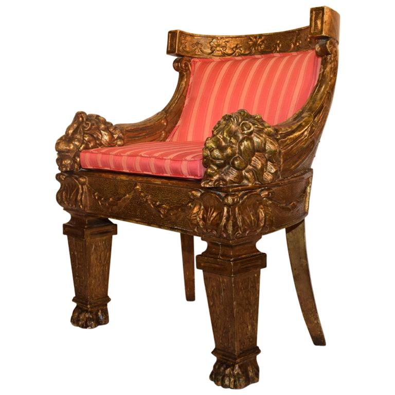Louis XIV Style Giltwood Barrel Back Lion Chair