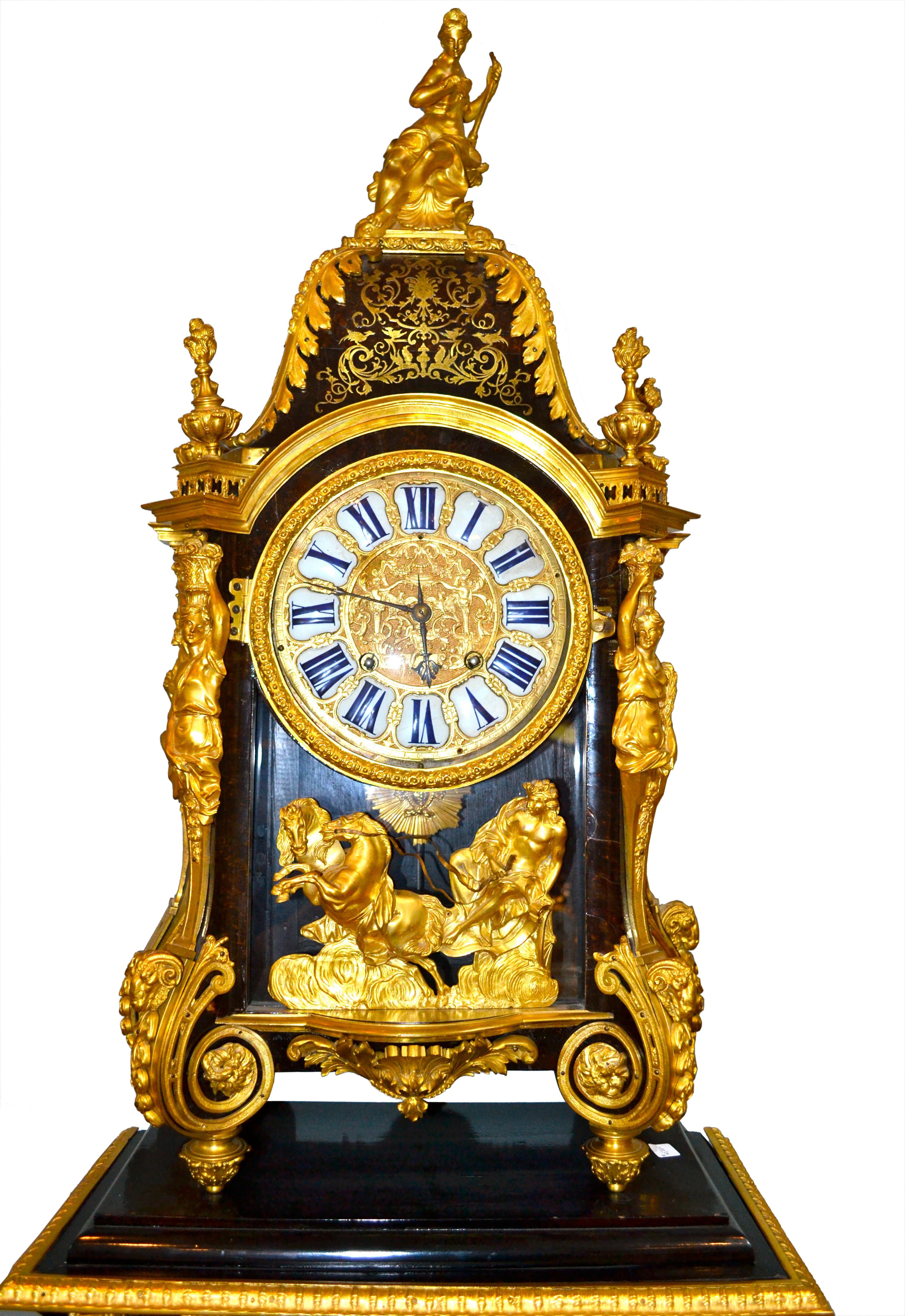 Brass Louis XV Boulle Pedestal Clock, Movement Signed Duval, Paris