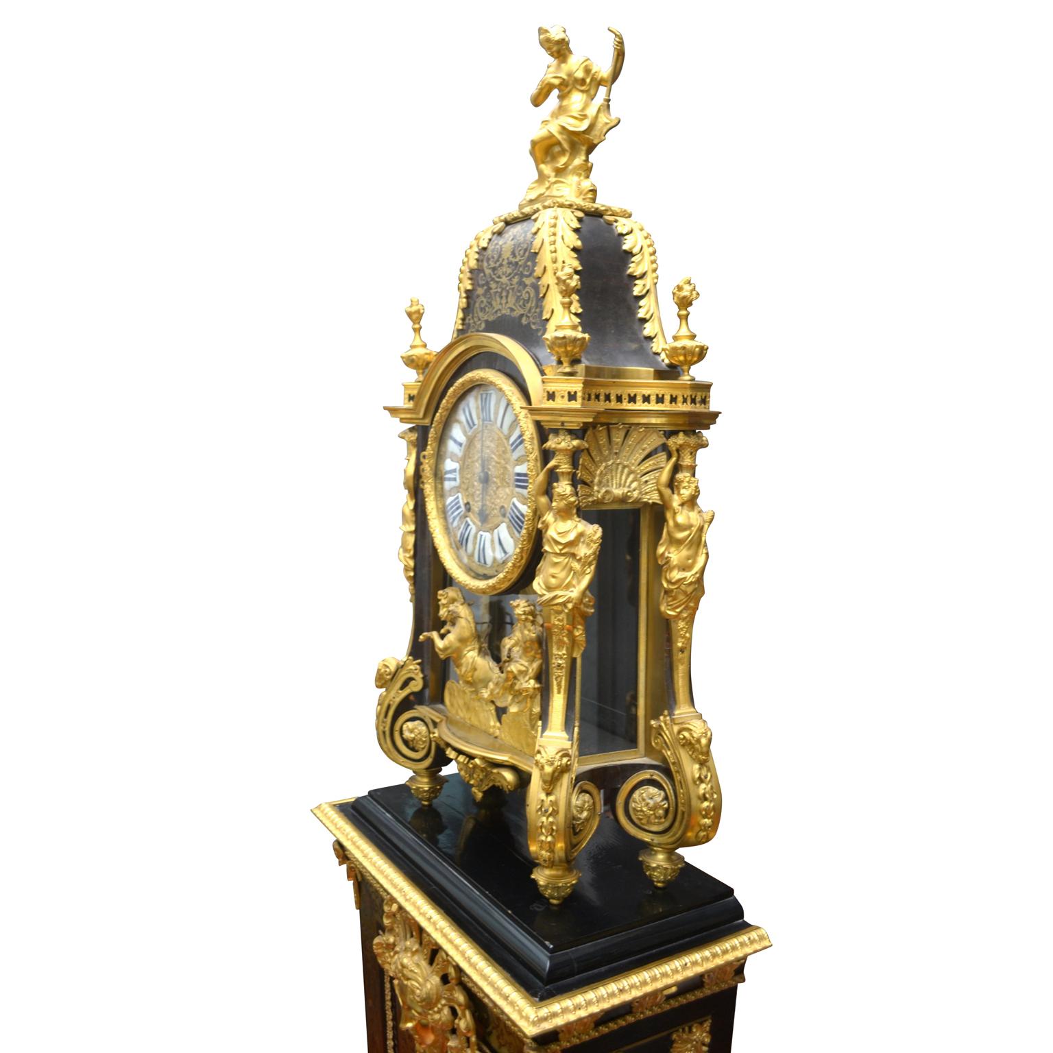 Louis XV Boulle Pedestal Clock, Movement Signed Duval, Paris 1