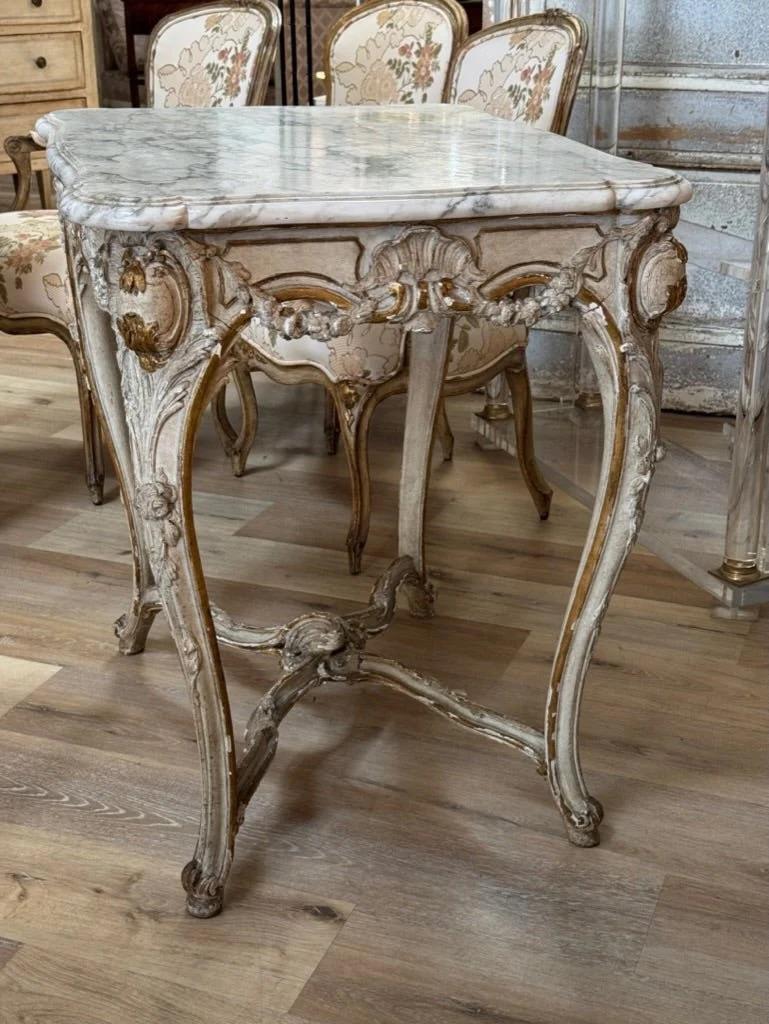 French A Louis XV Carved, Parcel Gilt, and Paint Table - signed Lebas For Sale