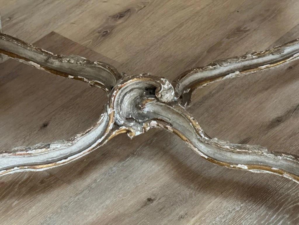 Marble A Louis XV Carved, Parcel Gilt, and Paint Table - signed Lebas For Sale