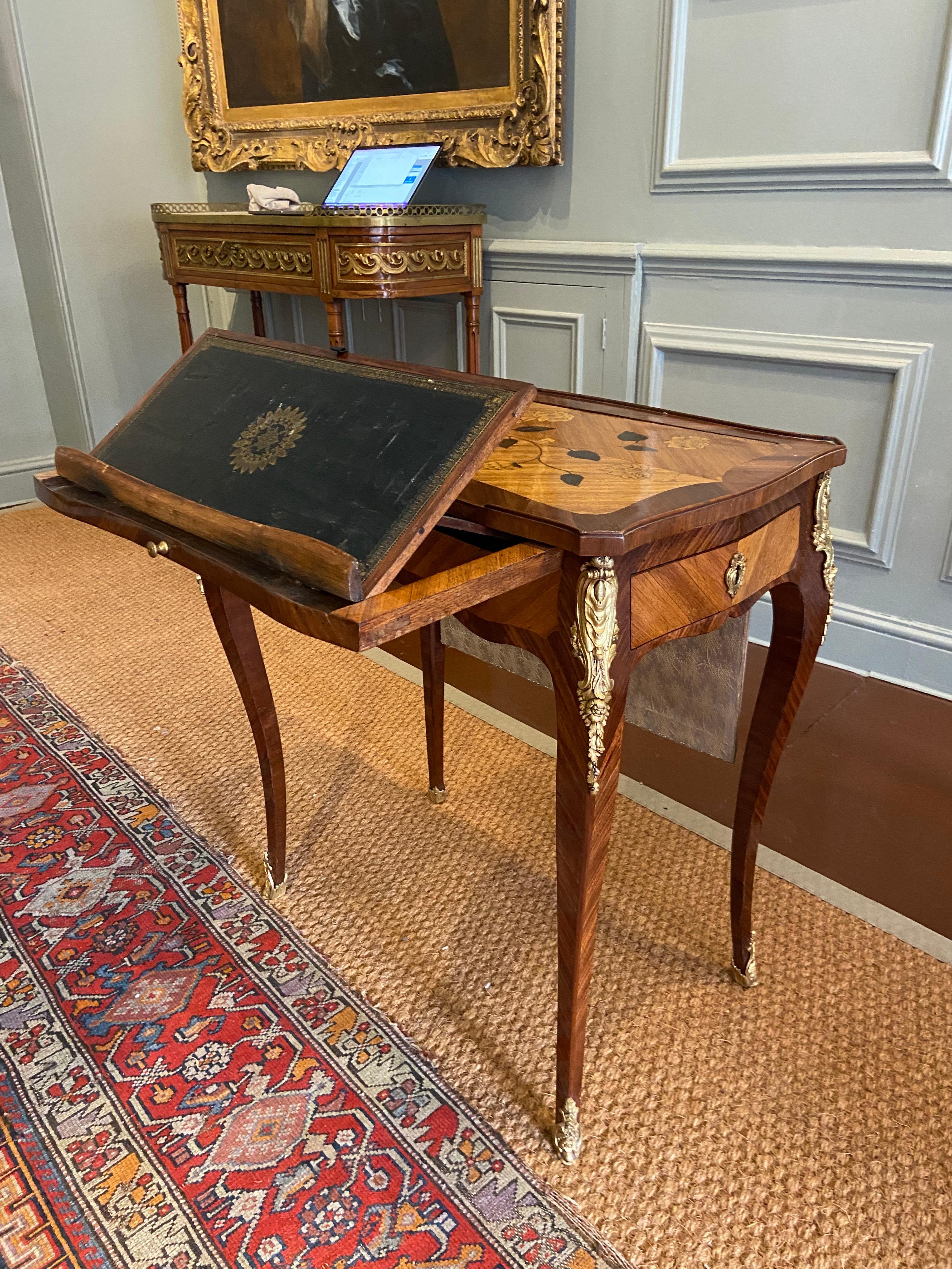 Ormolu Louis XV Fruitwood and Marquetry Writing Table, 'Mid-18th Century' For Sale