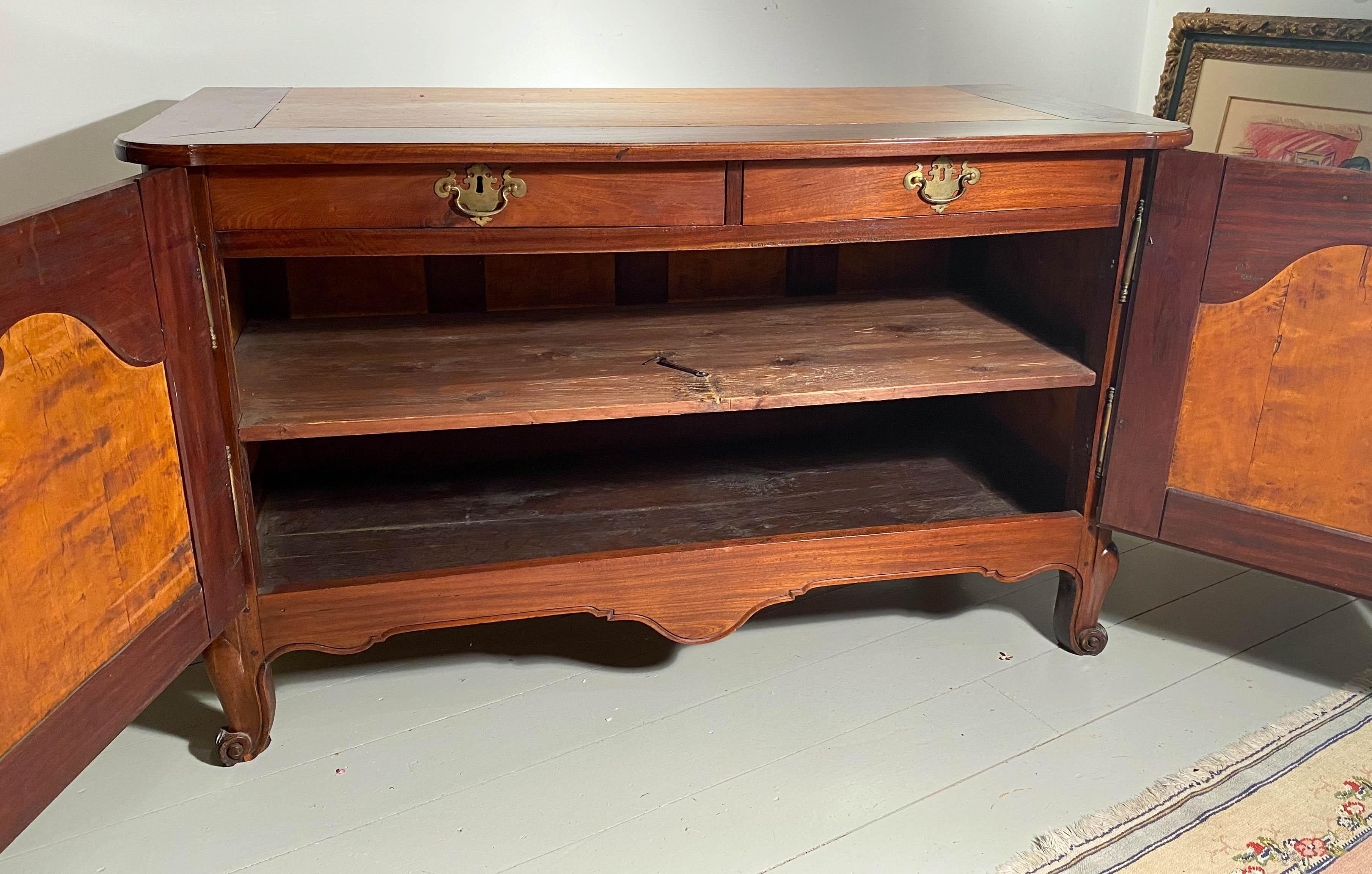 18th Century and Earlier A Louis XV Mahogany Buffet with Bois Citronnier Panels For Sale