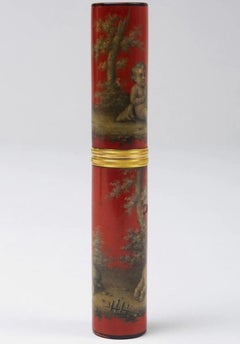 Louis XV Orange/Red Ground Lacquer Etui, Mid-18th Century