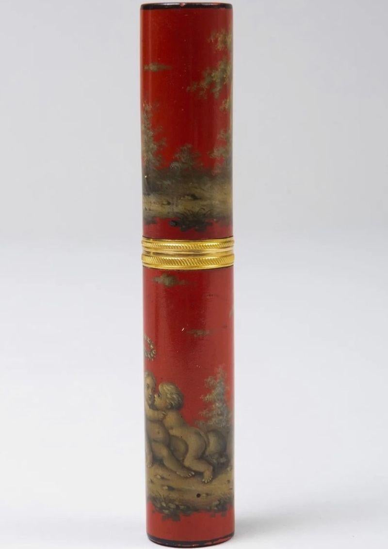 French Louis XV Orange/Red Ground Lacquer Etui, Mid-18th Century For Sale