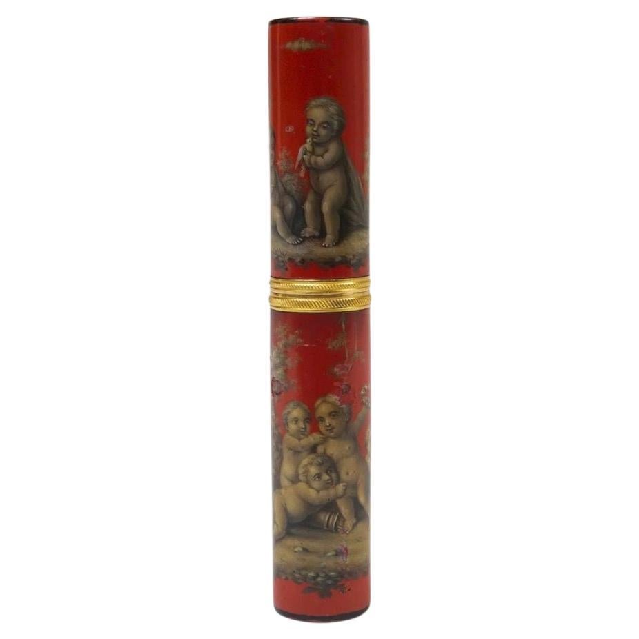 Louis XV Orange/Red Ground Lacquer Etui, Mid-18th Century For Sale