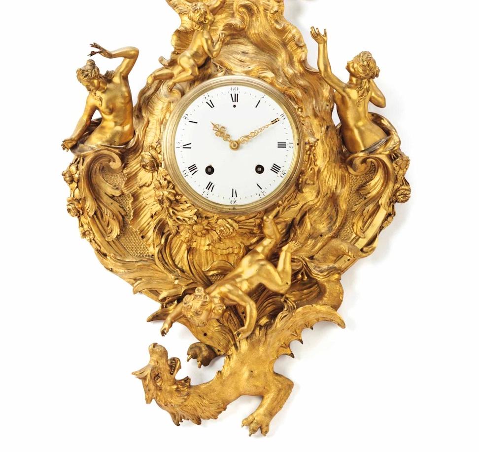 18th Century Louis XV Ormolu Cartel Clock Approximately 1745 For Sale