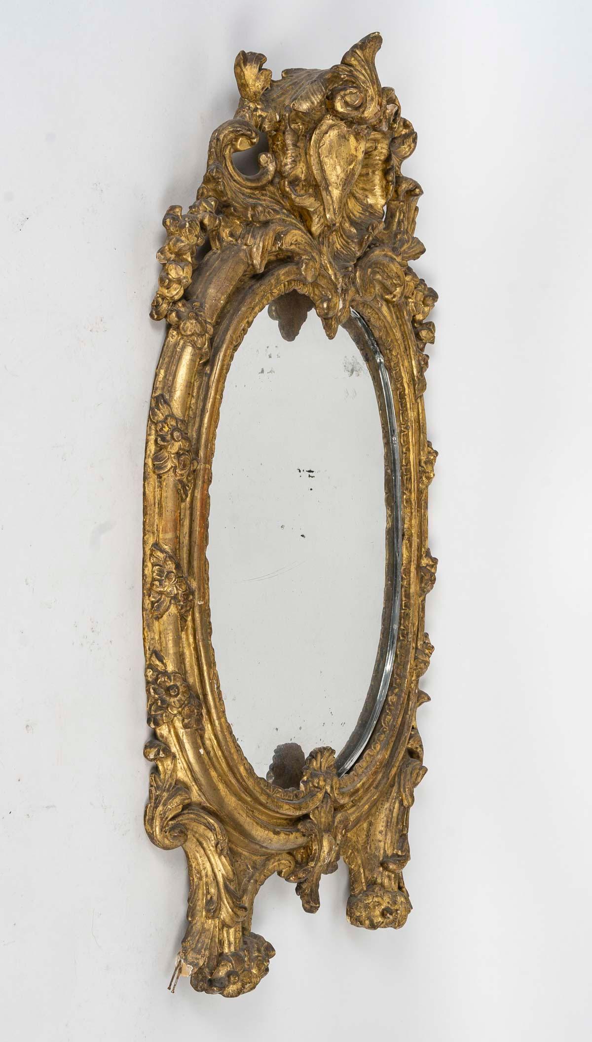 18th Century and Earlier A Louis XV Period Carved and Gilded Wood Wall Mirror, 18th Century. For Sale