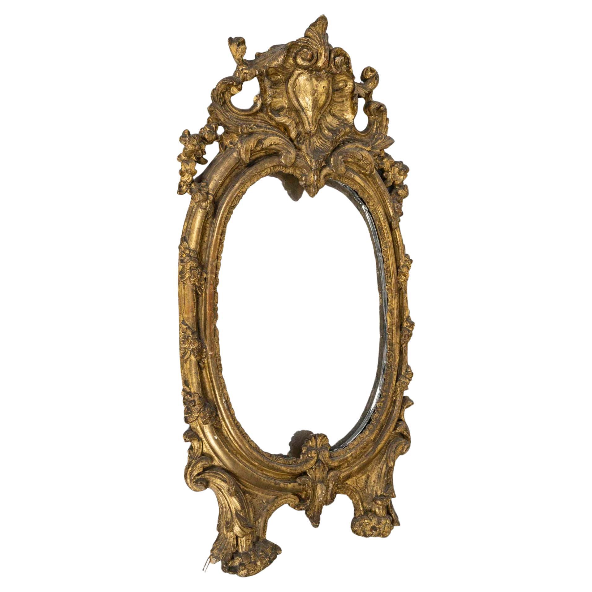 A Louis XV Period Carved and Gilded Wood Wall Mirror, 18th Century. For Sale