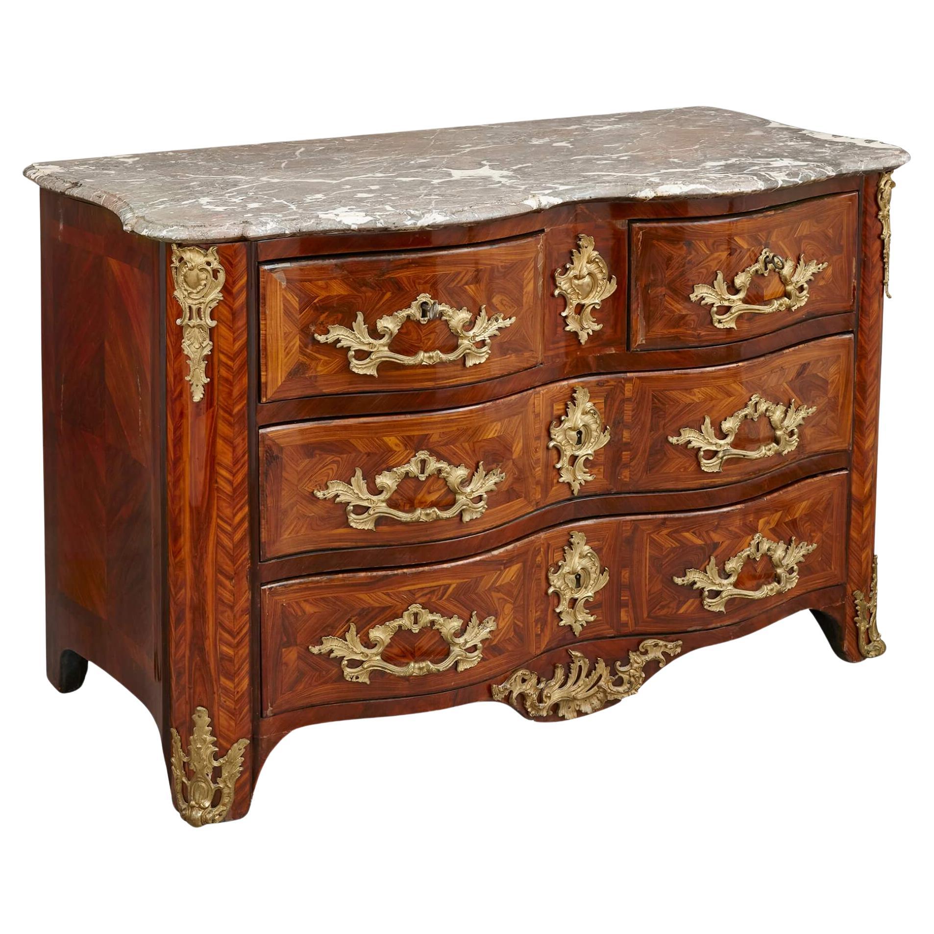 Commode d'poque Louis XV monte en bronze dor et en marbre