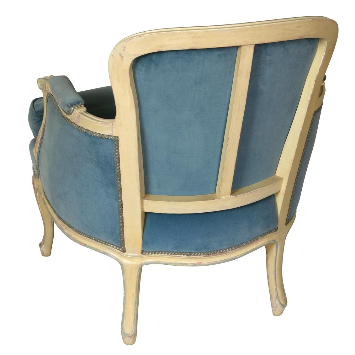 Velvet A Louis XV Style Bergere and Ottoman