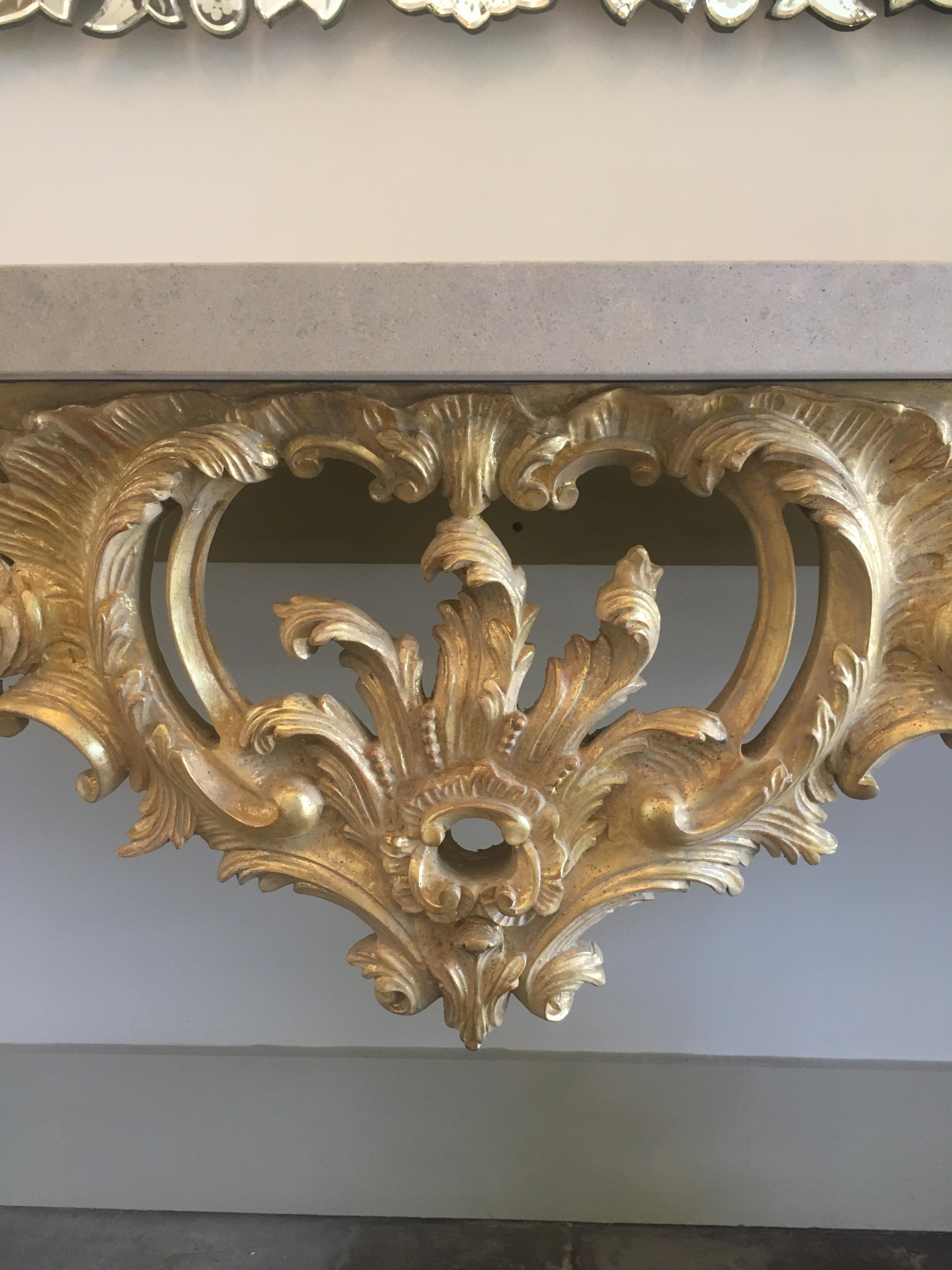 Rococo Louis XV Style Carved and Gilded Wood Console Table For Sale