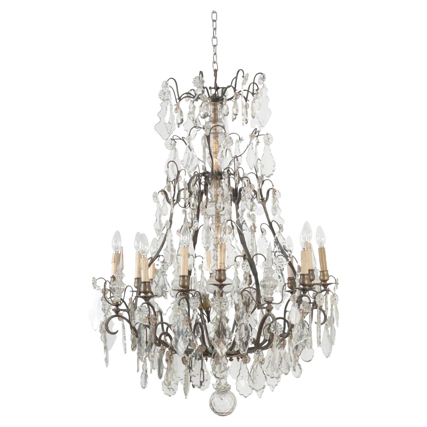 A Louis XV Style Cut Glass Chandelier, Late 19th Century / Early 20th Century For Sale