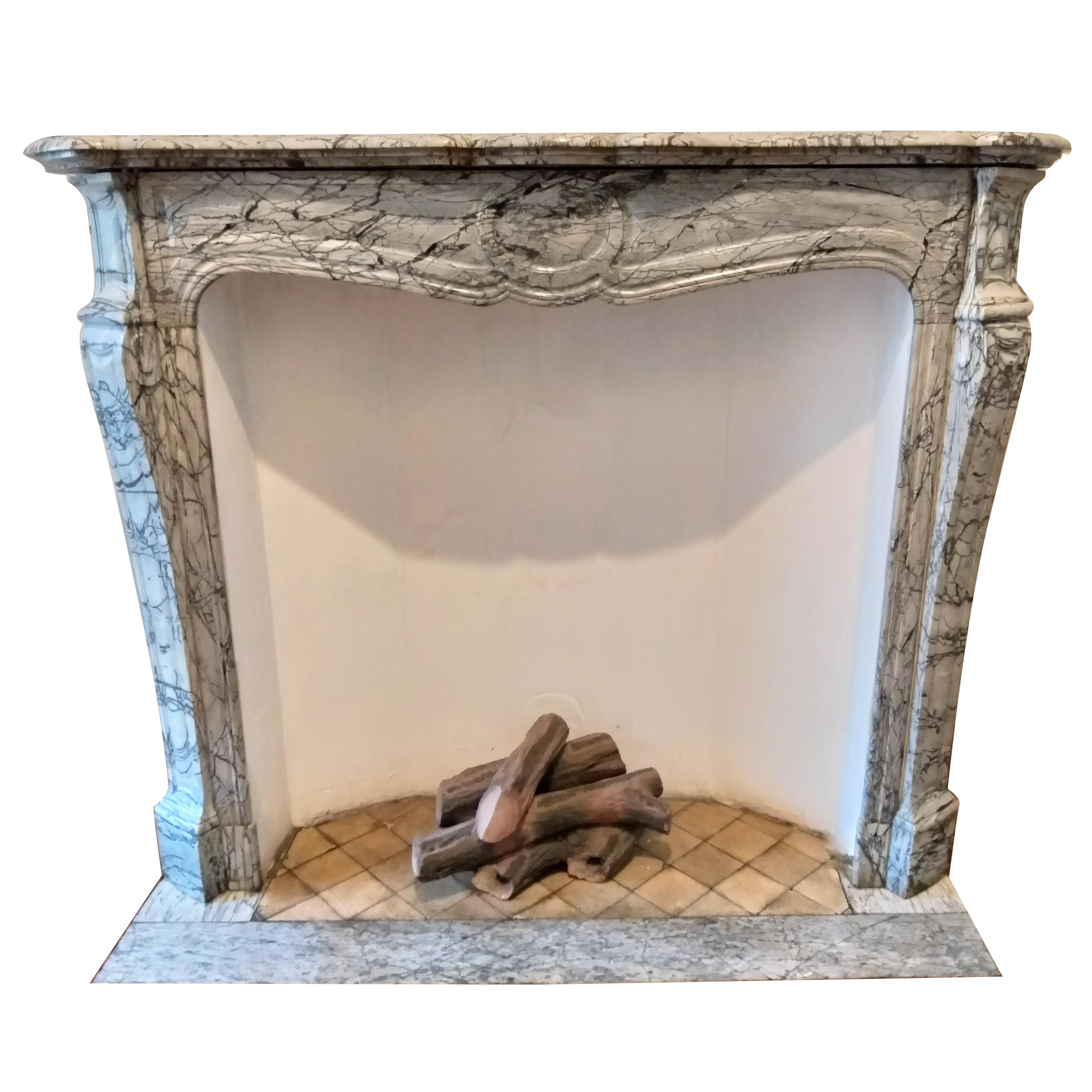 LOUIS XV -Style Fireplace Named Pompadour in Bleu Fleuri-Marble For Sale