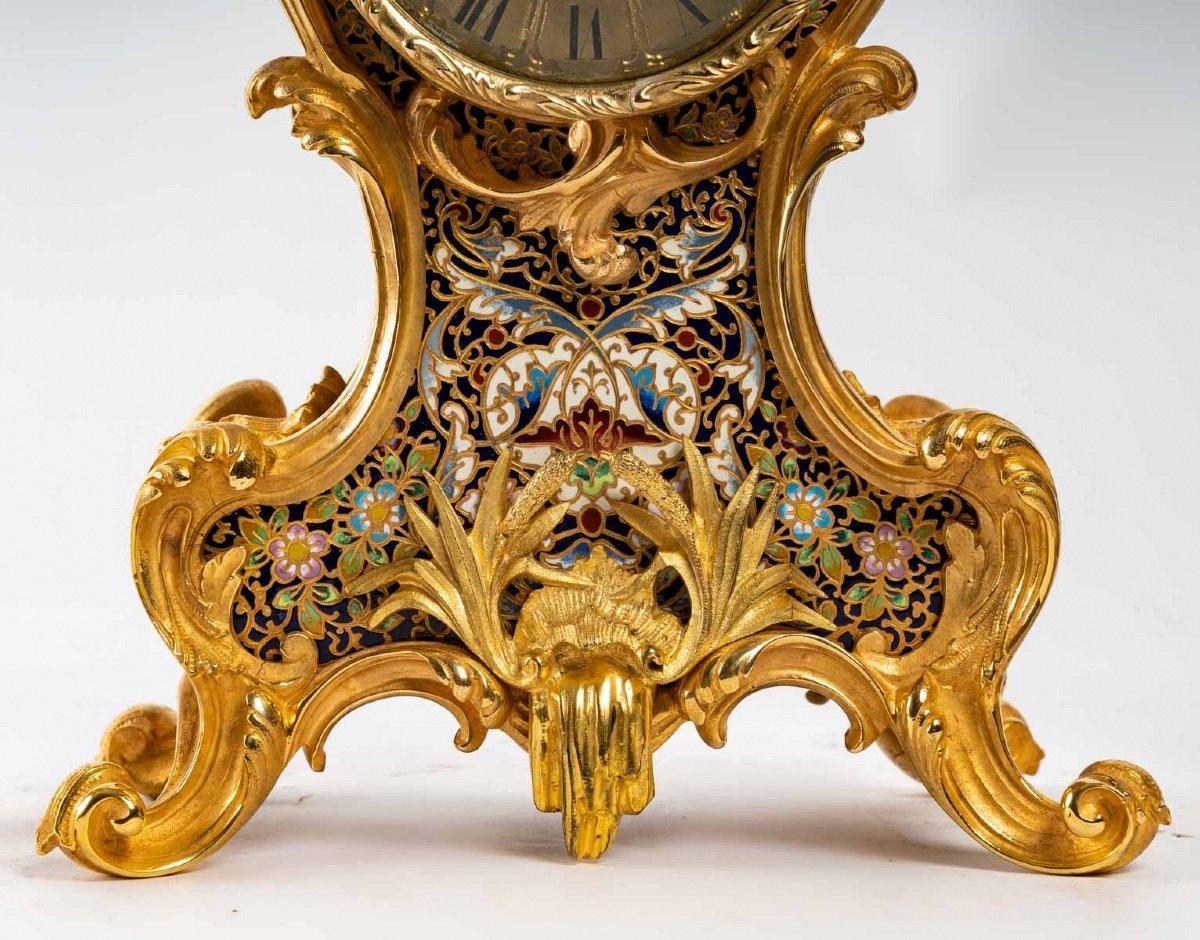 French Louis XV Style Gilt Bronze and Cloisonné Enamel Mantel Set