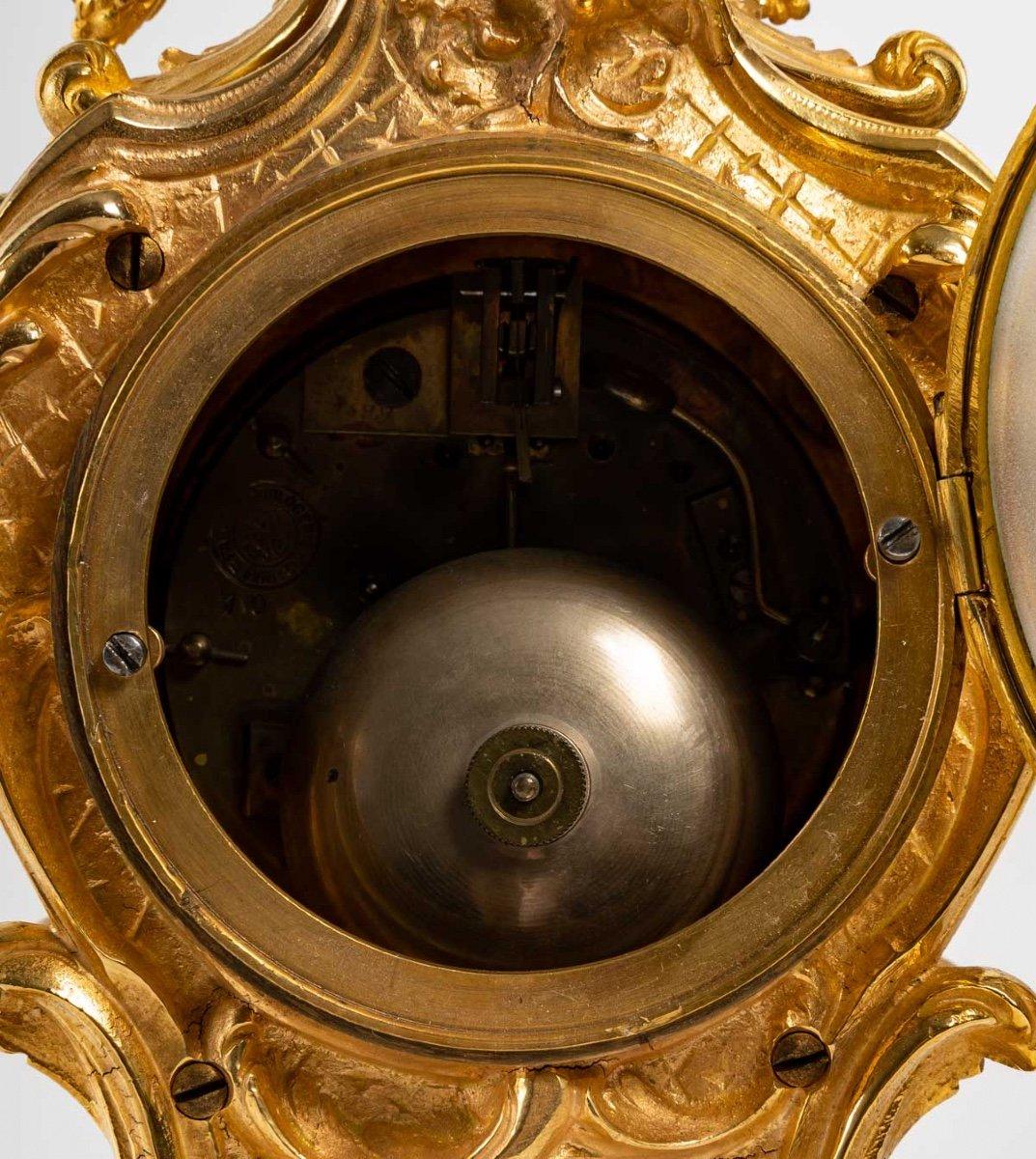 Louis XV Style Gilt Bronze and Cloisonné Enamel Mantel Set 1