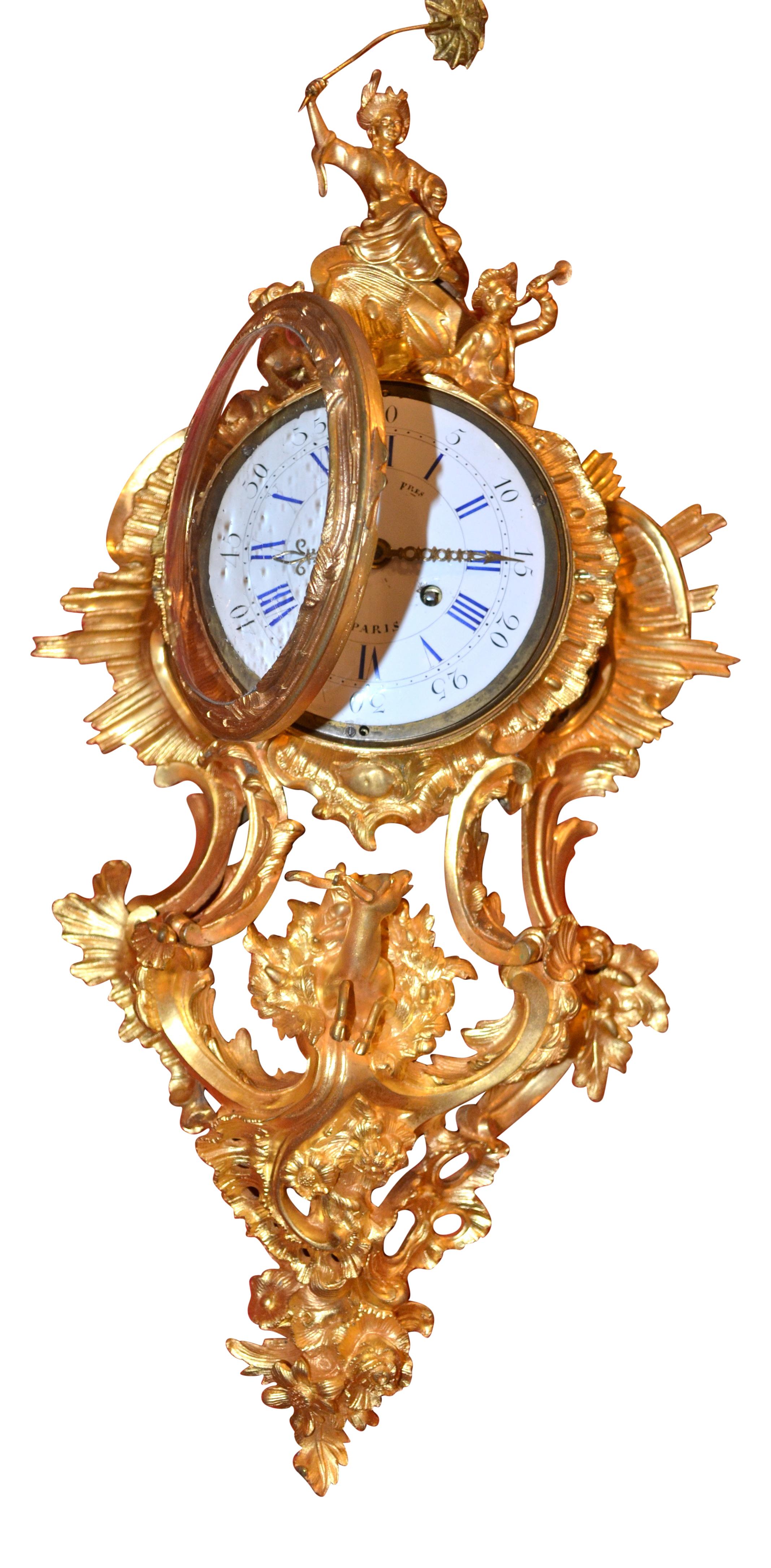 Louis XV Style Gilt Bronze Cartel Clock by Raingo Freres Paris In Good Condition In Vancouver, British Columbia