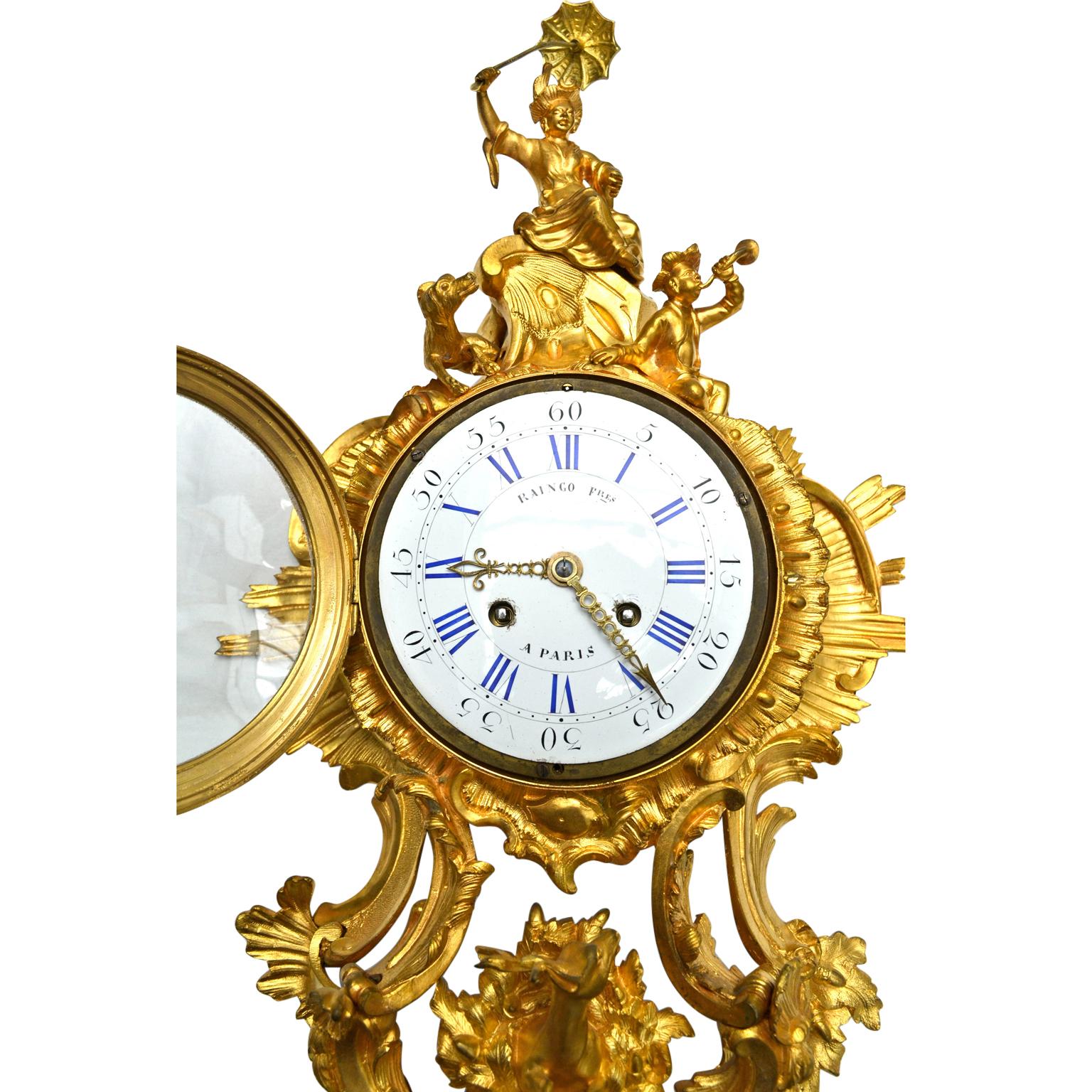 19th Century Louis XV Style Gilt Bronze Cartel Clock by Raingo Freres Paris