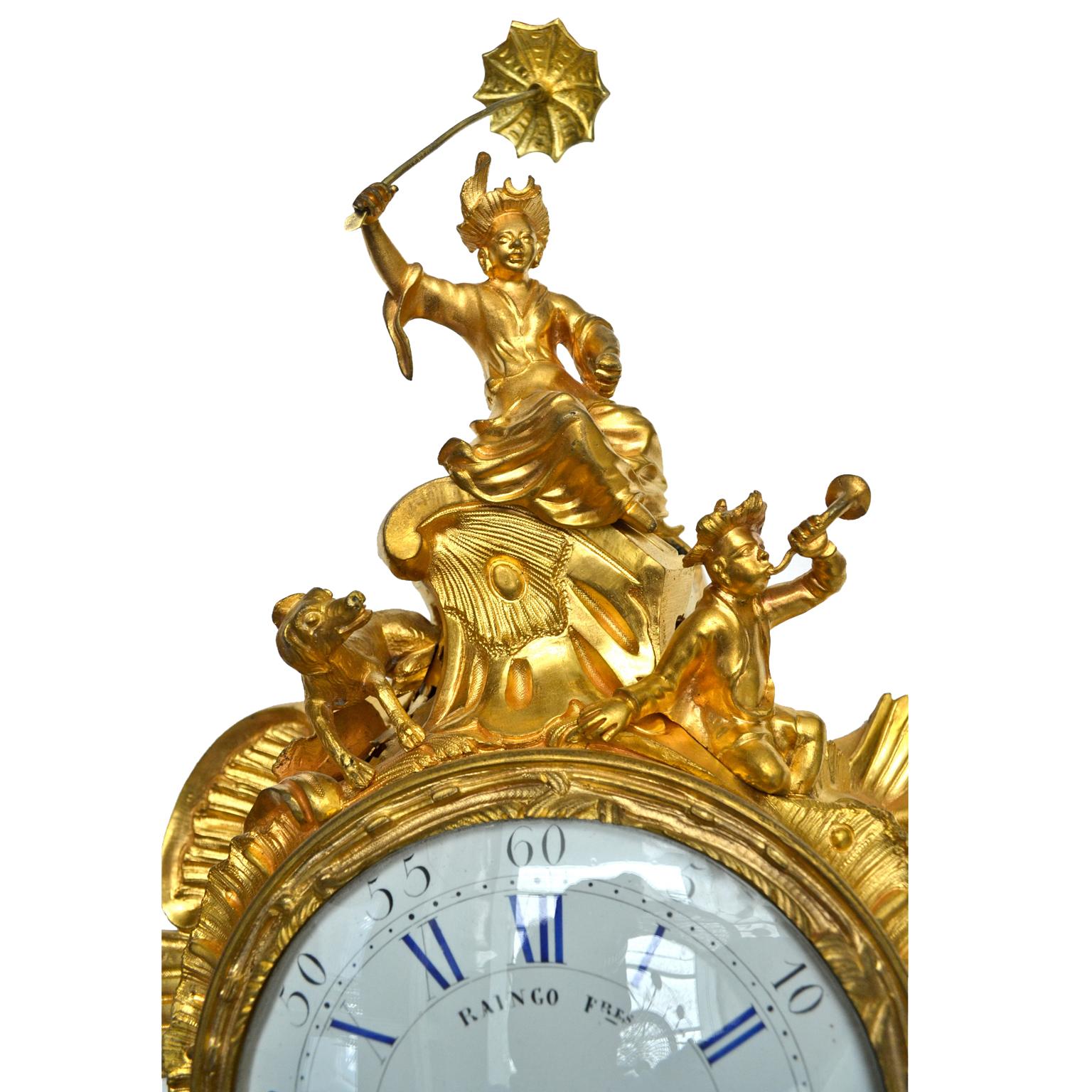 Louis XV Style Gilt Bronze Cartel Clock by Raingo Freres Paris 4