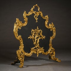 Louis XV Style Gilt-Bronze Fire Screen, Rocaille Design, Circa 1890