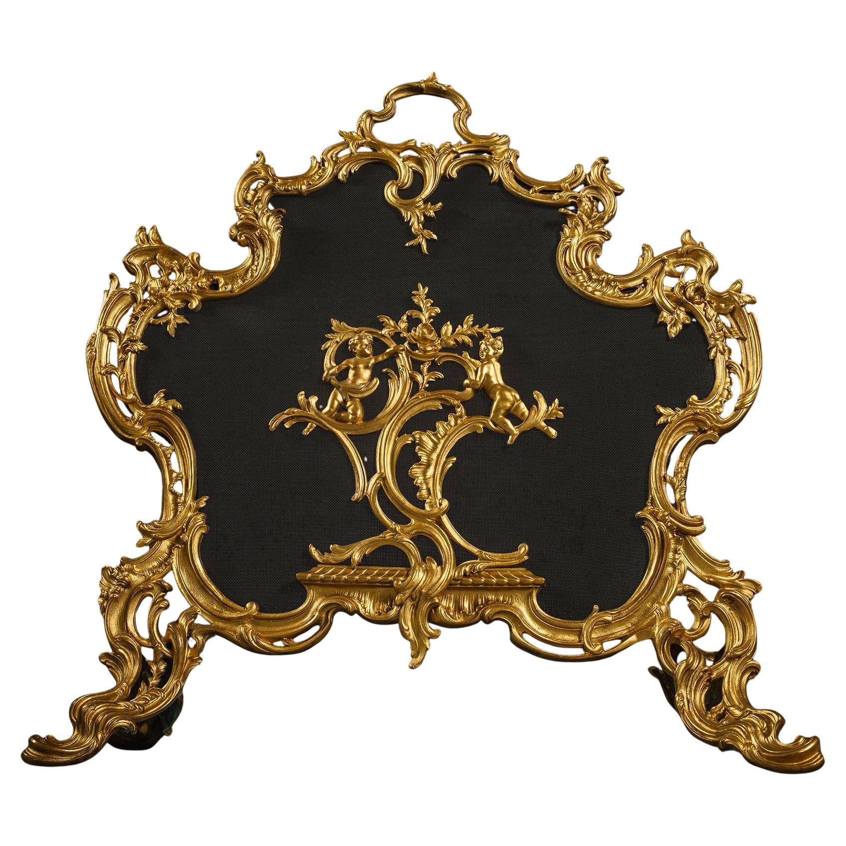 A Louis XV Style Gilt-Bronze Fire Screen