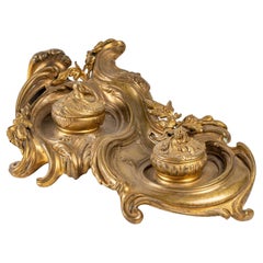 Louis XV Style Gilt Bronze Inkwell, Late 19th Century