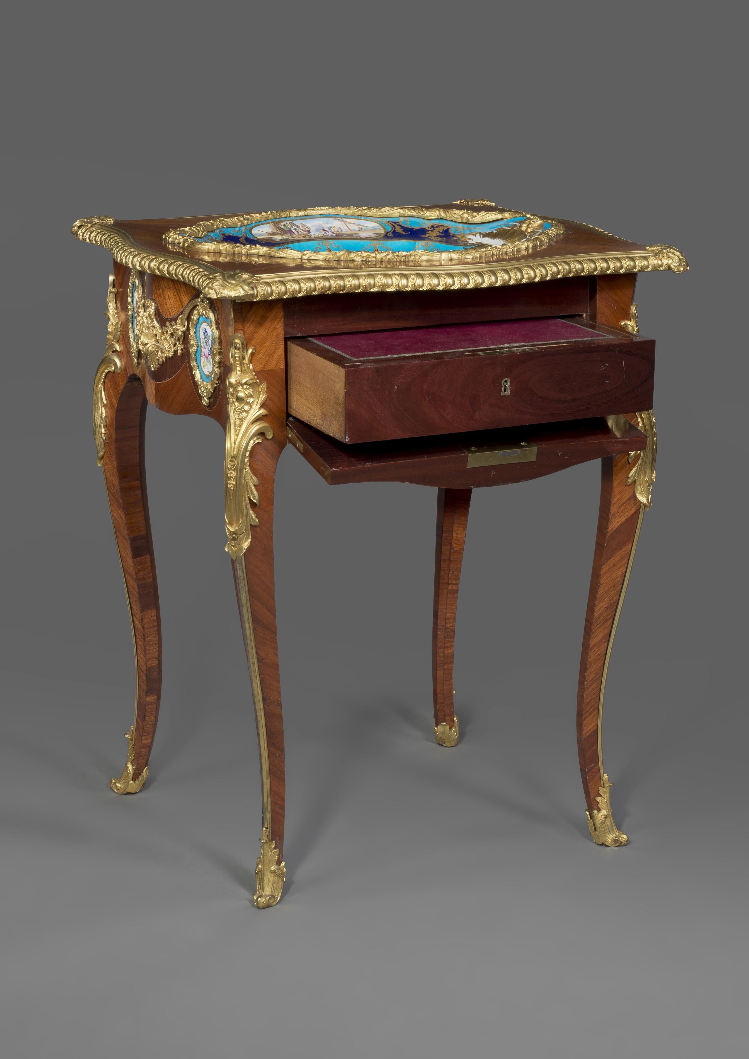 French Louis XV Style Gilt-Bronze Mounted and Porcelain Set Table, circa 1870 For Sale