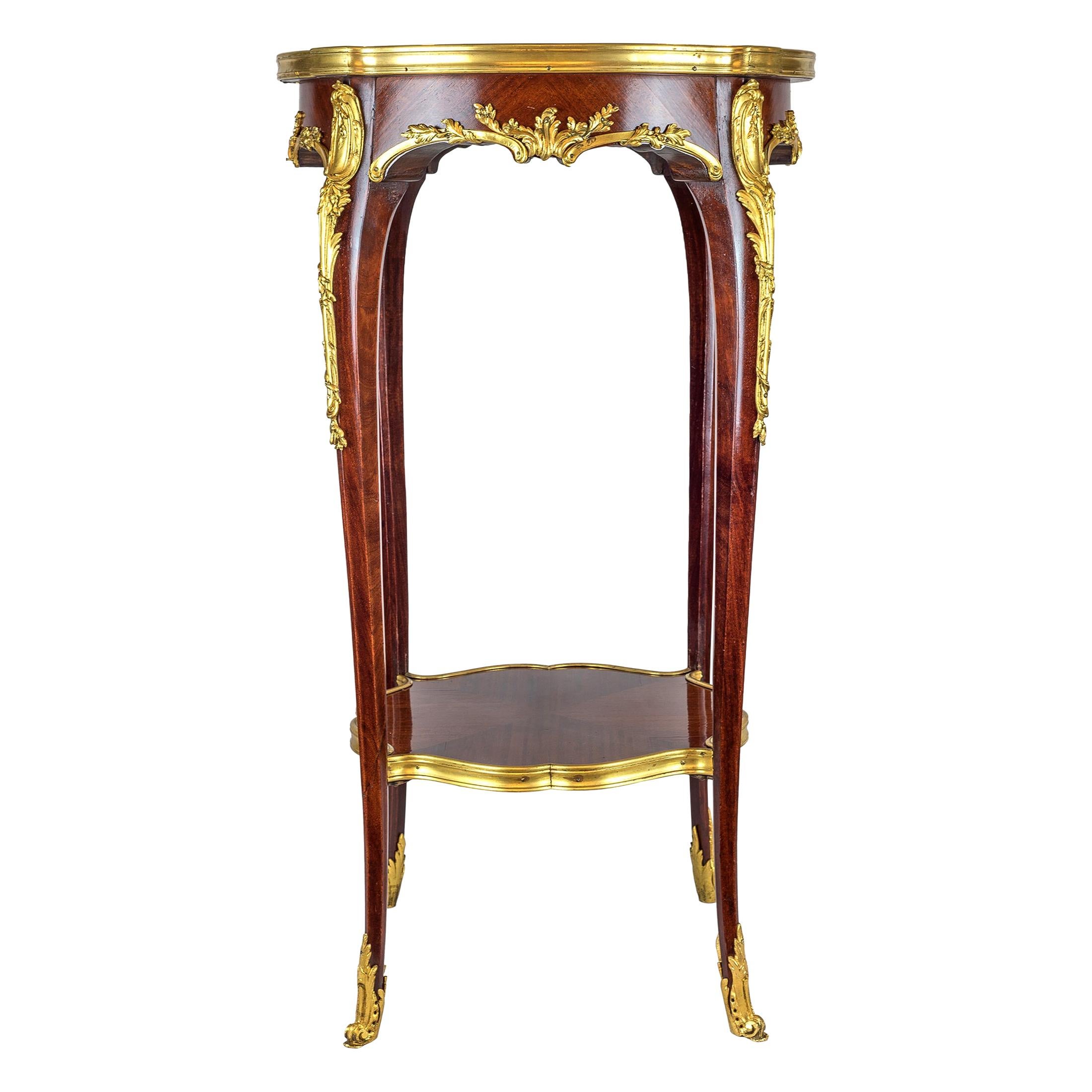 Louis XV-Style Gilt-Bronze Mounted Mahogany and Marble-Top Side Table