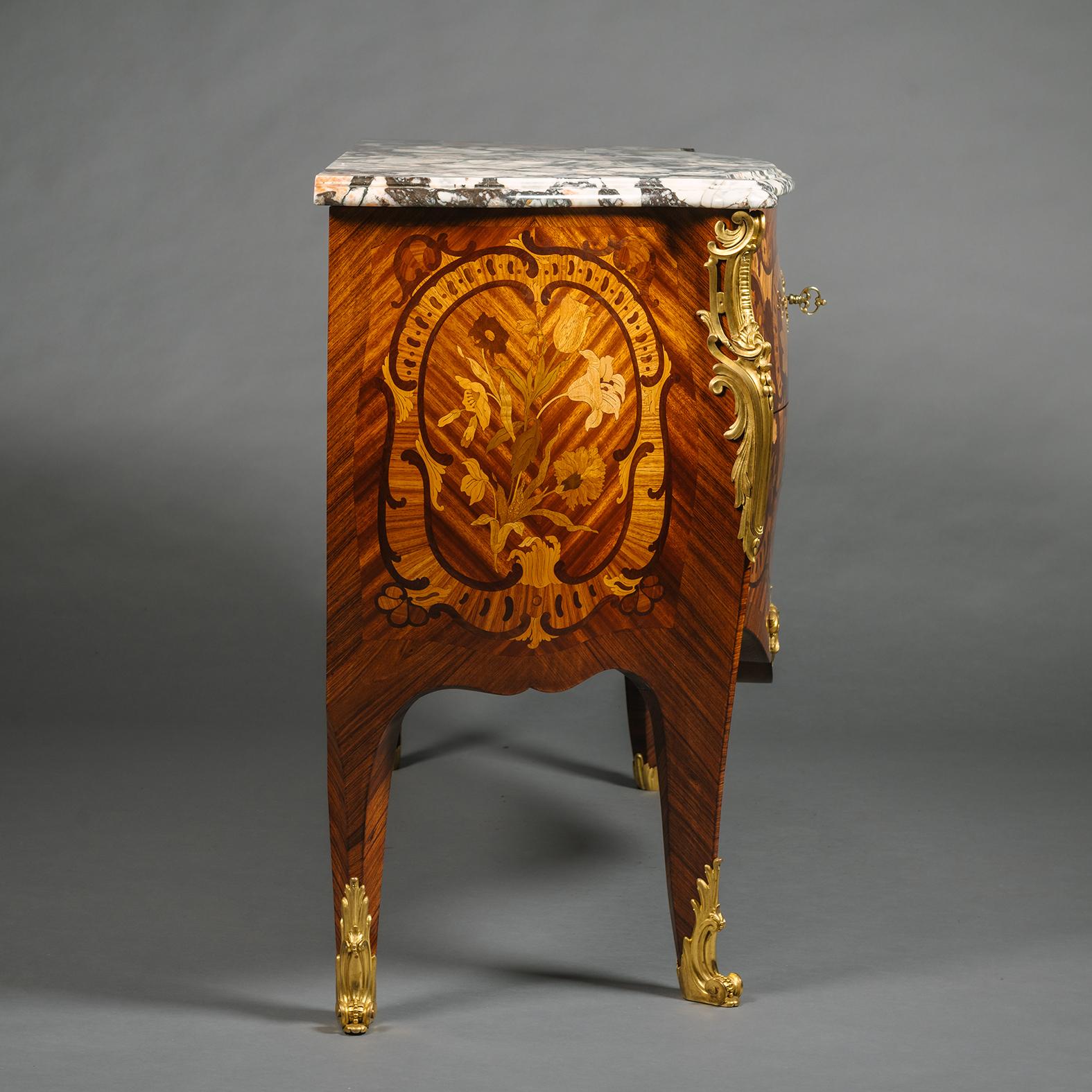 19th Century A Louis XV Style Gilt-Bronze Mounted Marquetry Commode, By Paul Sormani For Sale