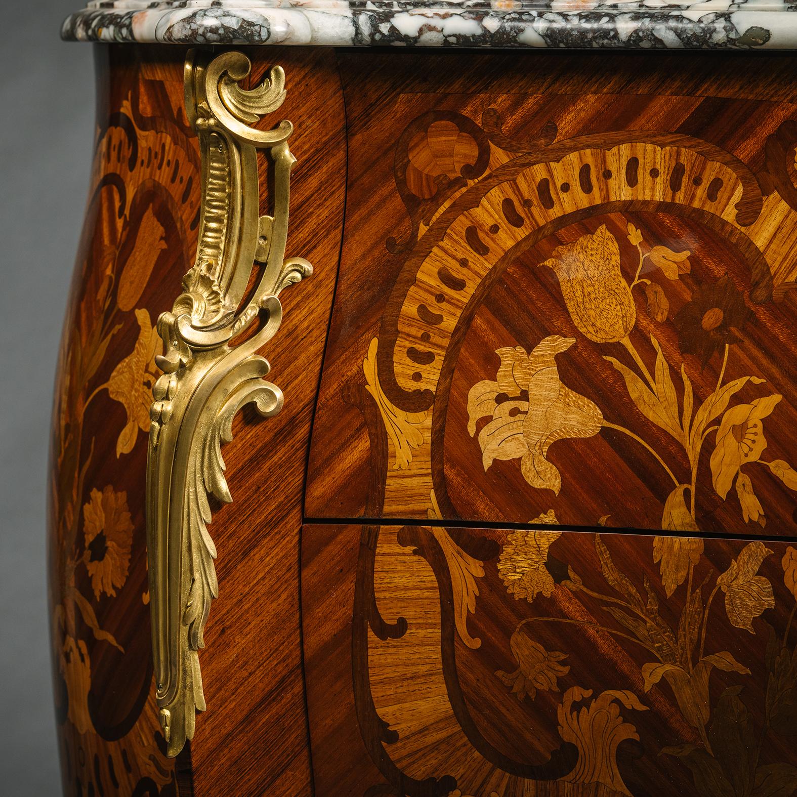 A Louis XV Style Gilt-Bronze Mounted Marquetry Commode, By Paul Sormani For Sale 1