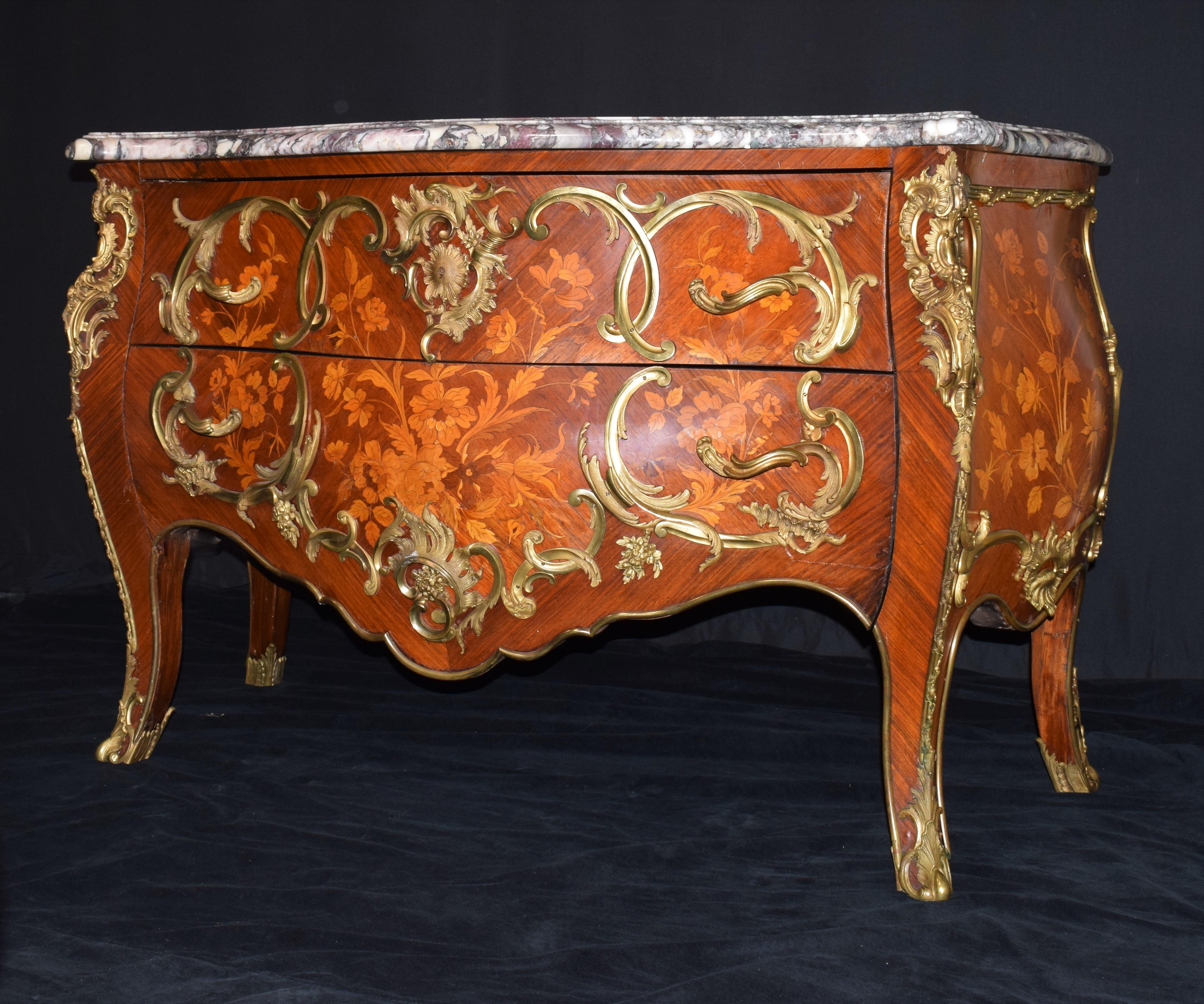 French Louis XV Style Gilt-Bronze-Mounted Marquetry Commode
