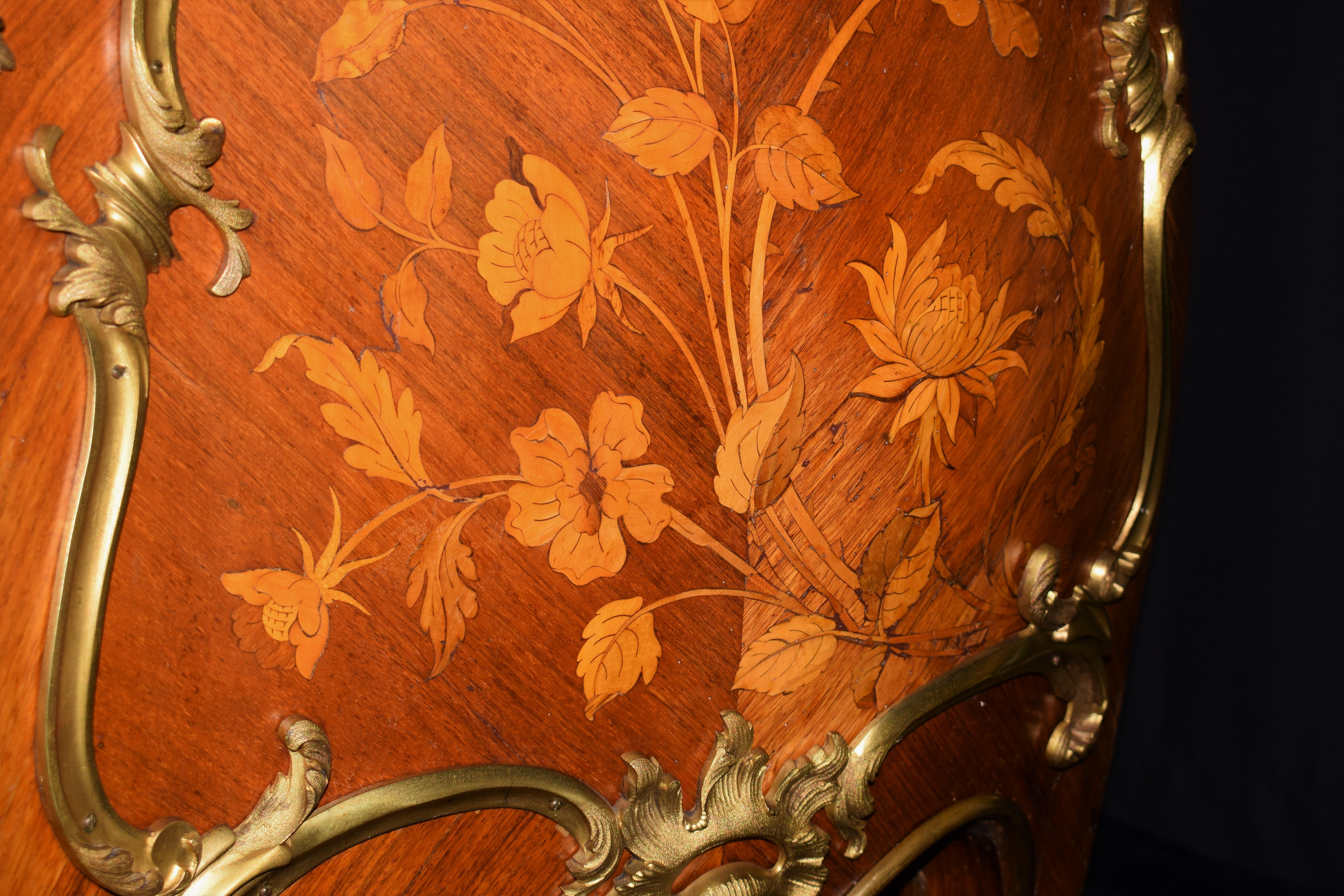 Marble Louis XV Style Gilt-Bronze-Mounted Marquetry Commode