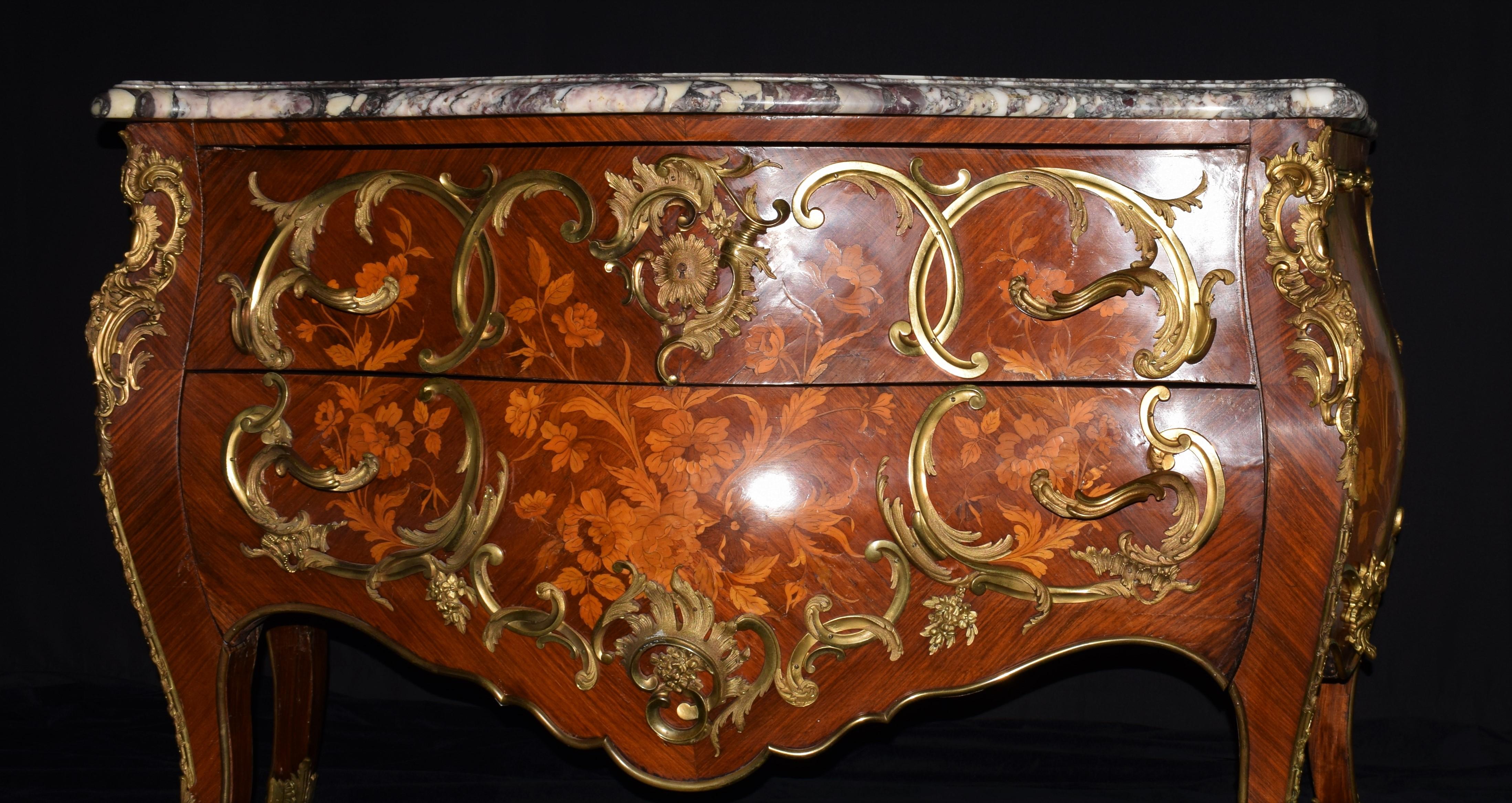 Louis XV Style Gilt-Bronze-Mounted Marquetry Commode 2