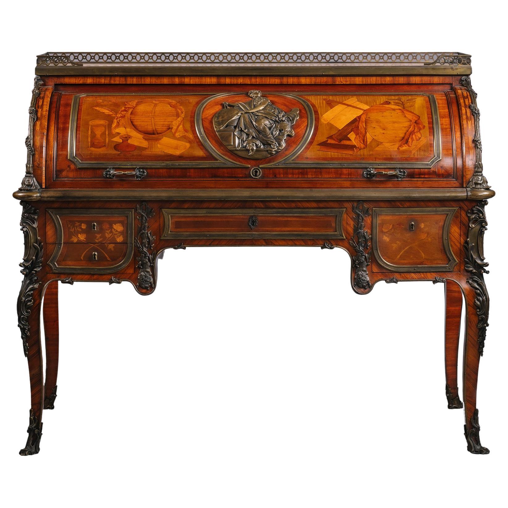 Louis XV Style Gilt-Bronze Mounted Marquetry Cylinder Bureau For Sale