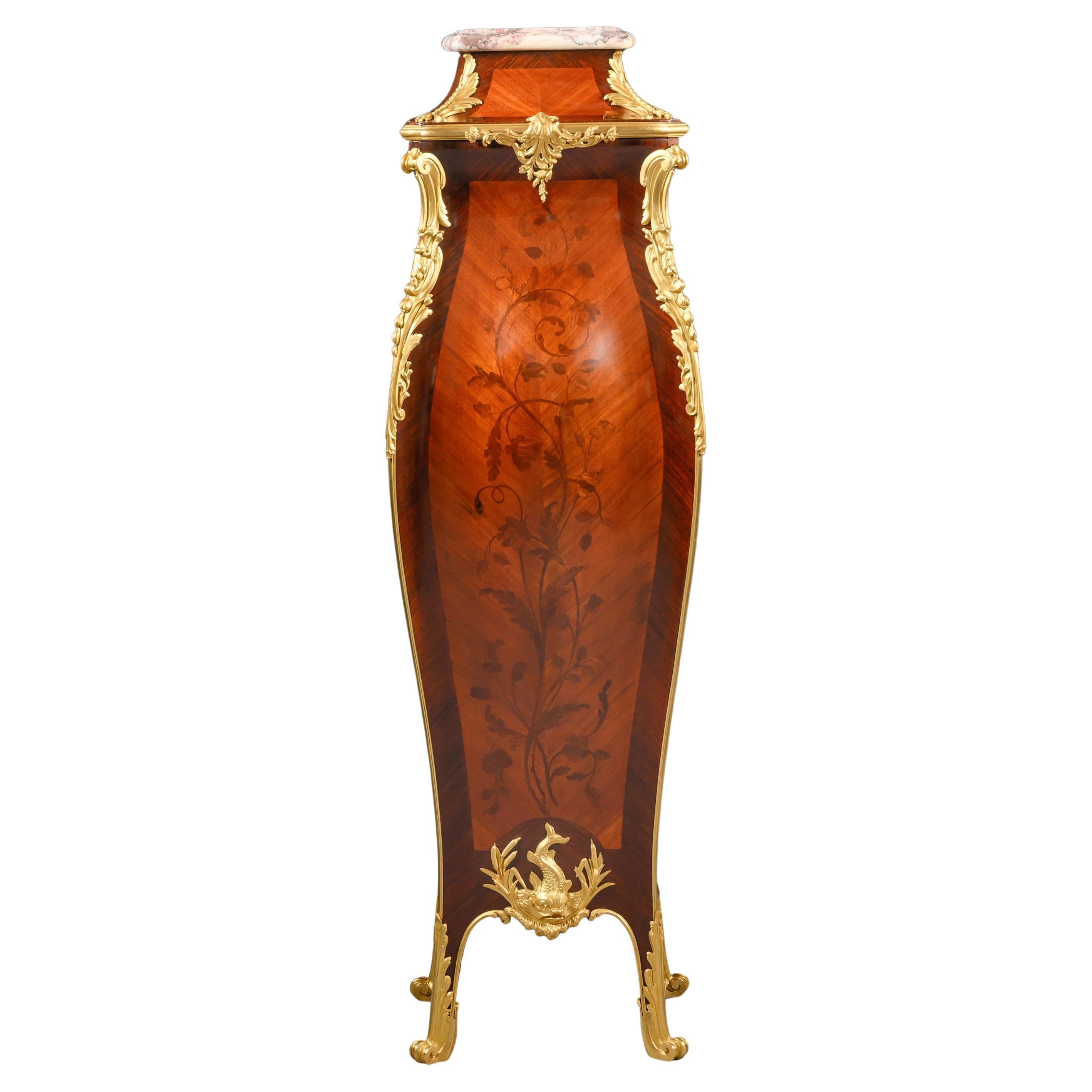 A Louis XV Style Gilt-Bronze Mounted Marquetry Pedestal For Sale