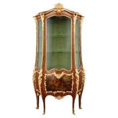 Antique Louis XV Style Gilt-Bronze Mounted Vernis Martin and Parquetry Vitrine