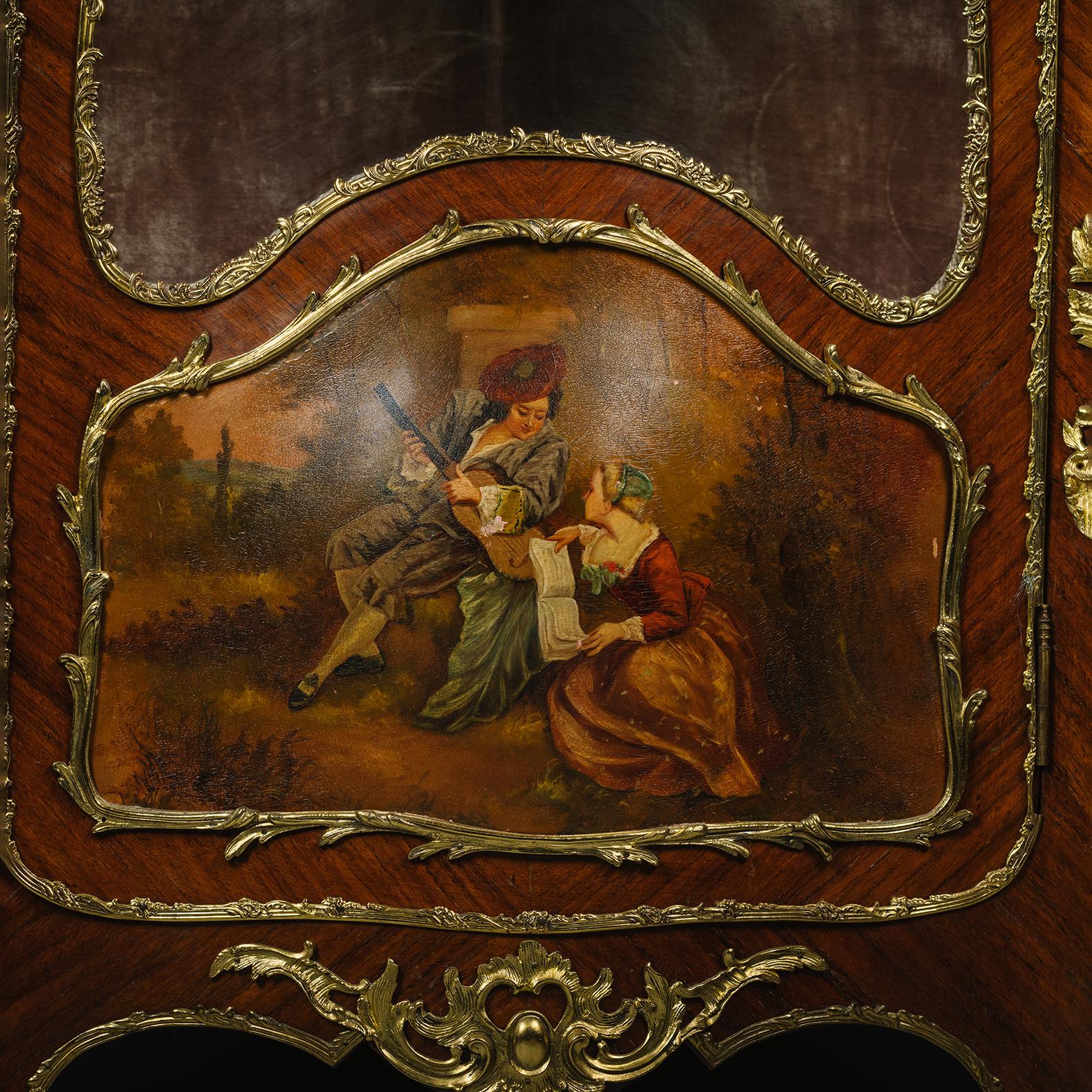 19th Century A Louis XV Style Gilt-Bronze Mounted, Vernis Martin Vitrine Cabinet For Sale