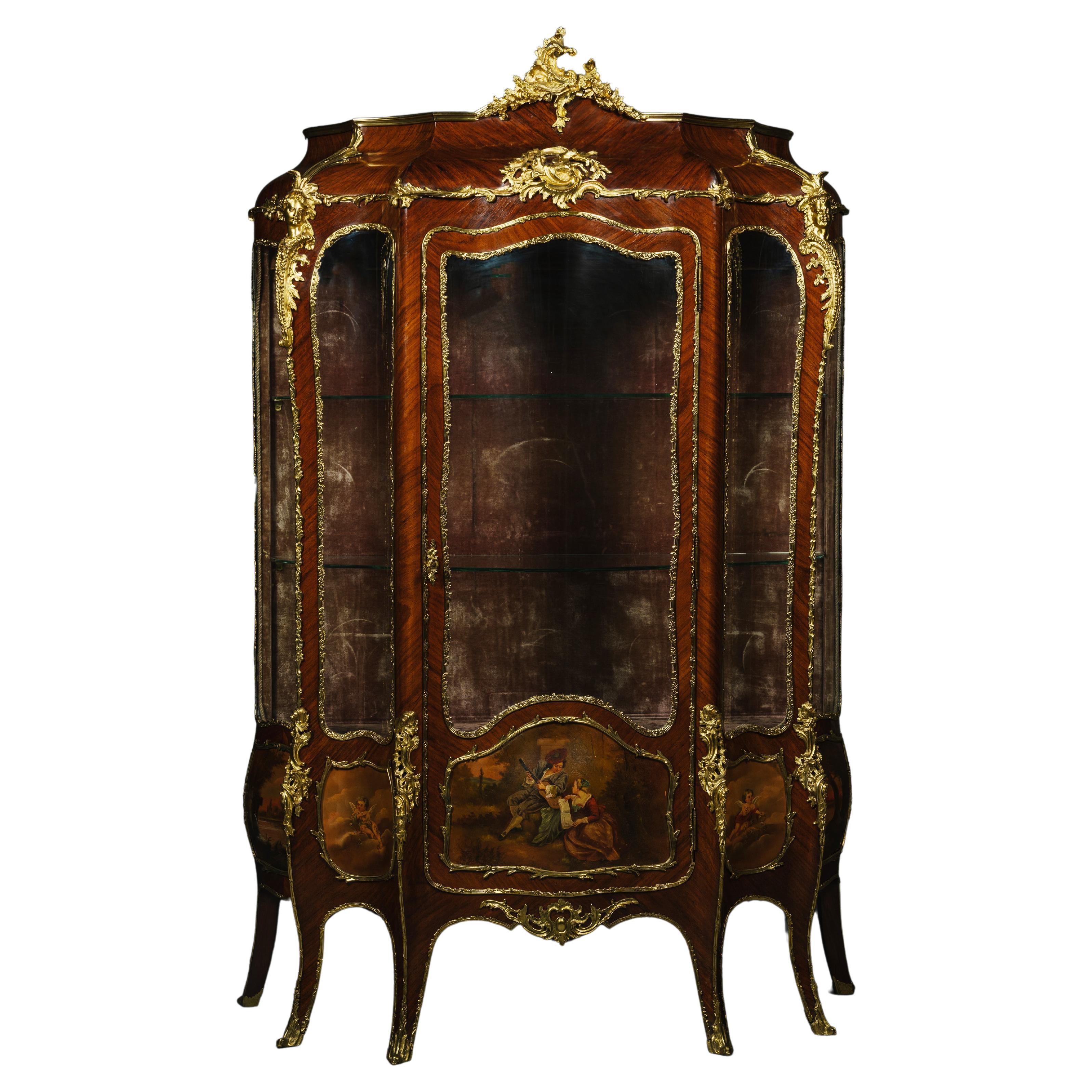 A Louis XV Style Gilt-Bronze Mounted, Vernis Martin Vitrine Cabinet For Sale