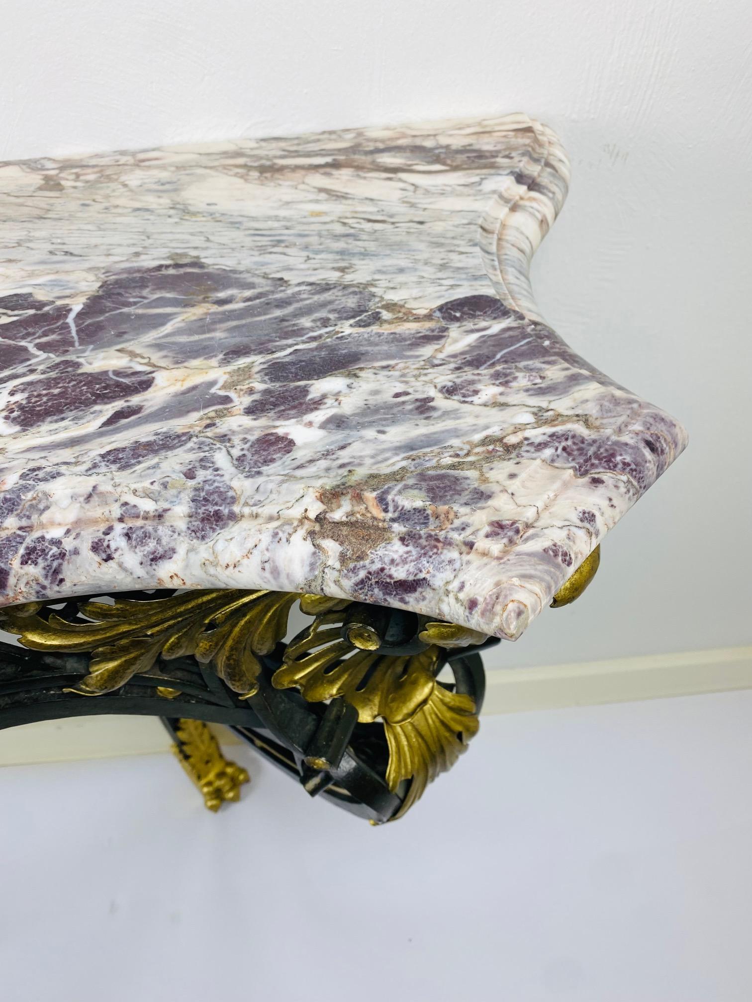 A Louis XV style iron console with breccia violet top. For Sale 4
