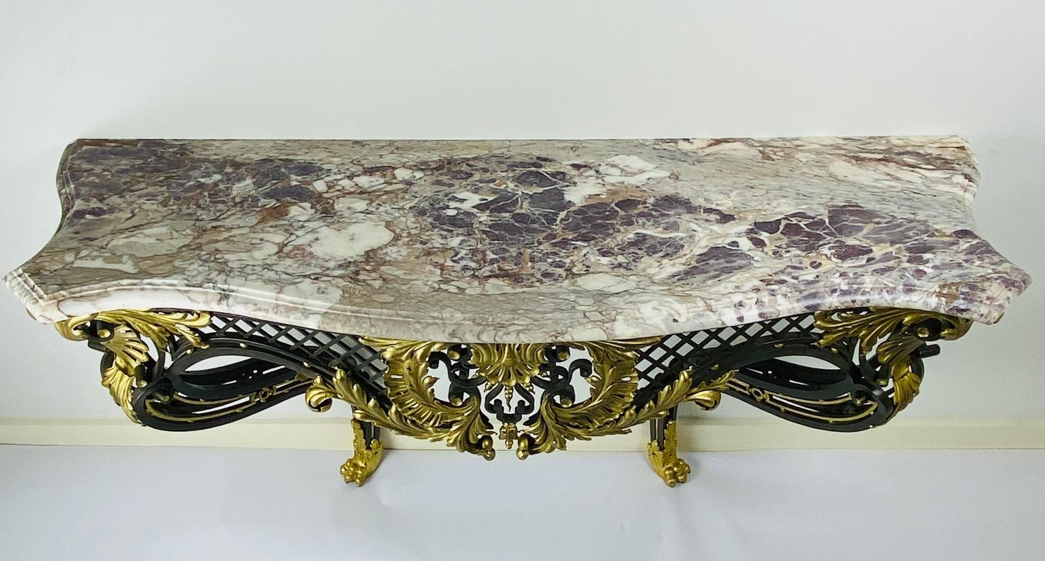 A Louis XV style iron console with breccia violet top. For Sale 6