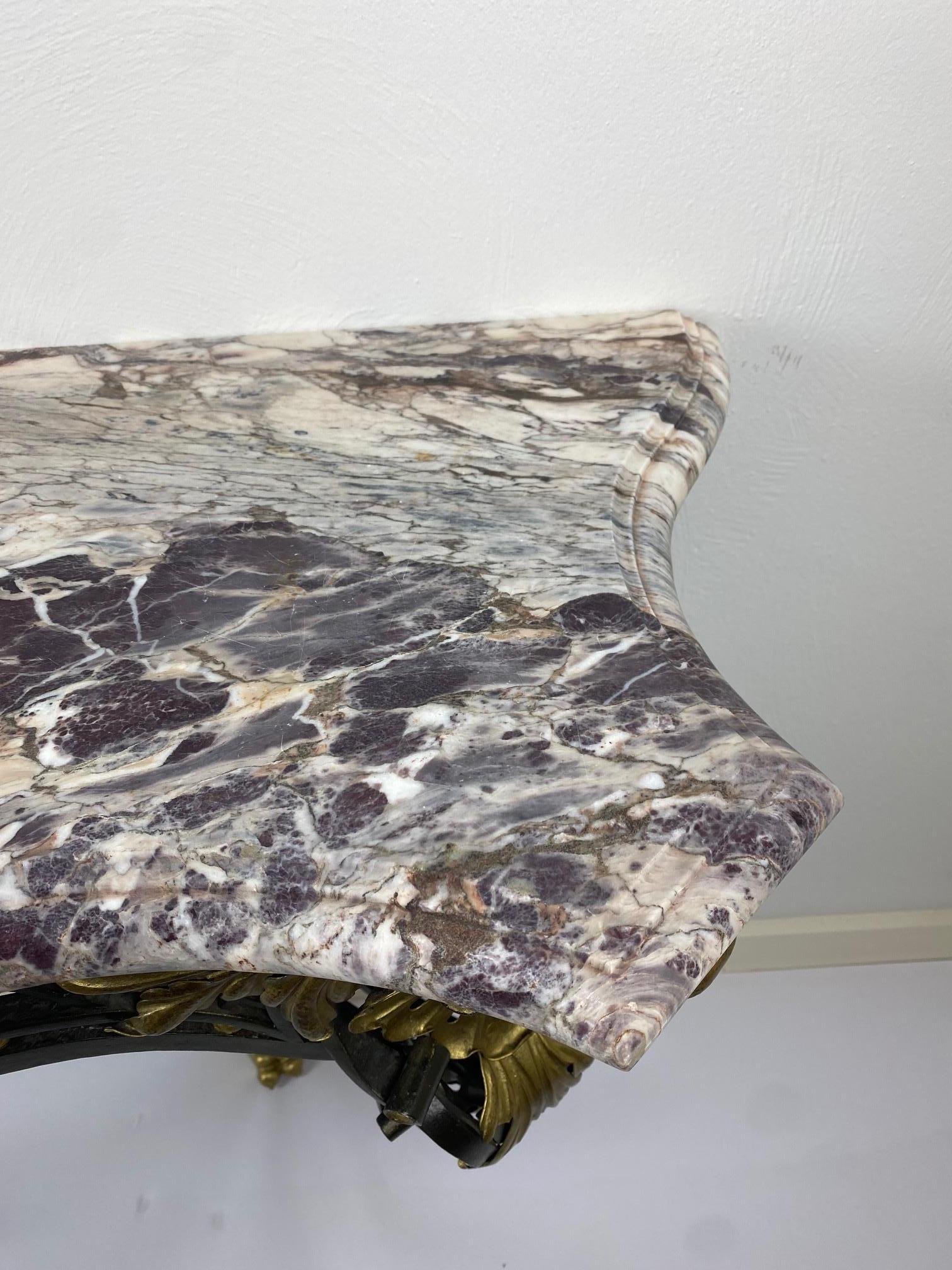 A Louis XV style iron console with breccia violet top. For Sale 3