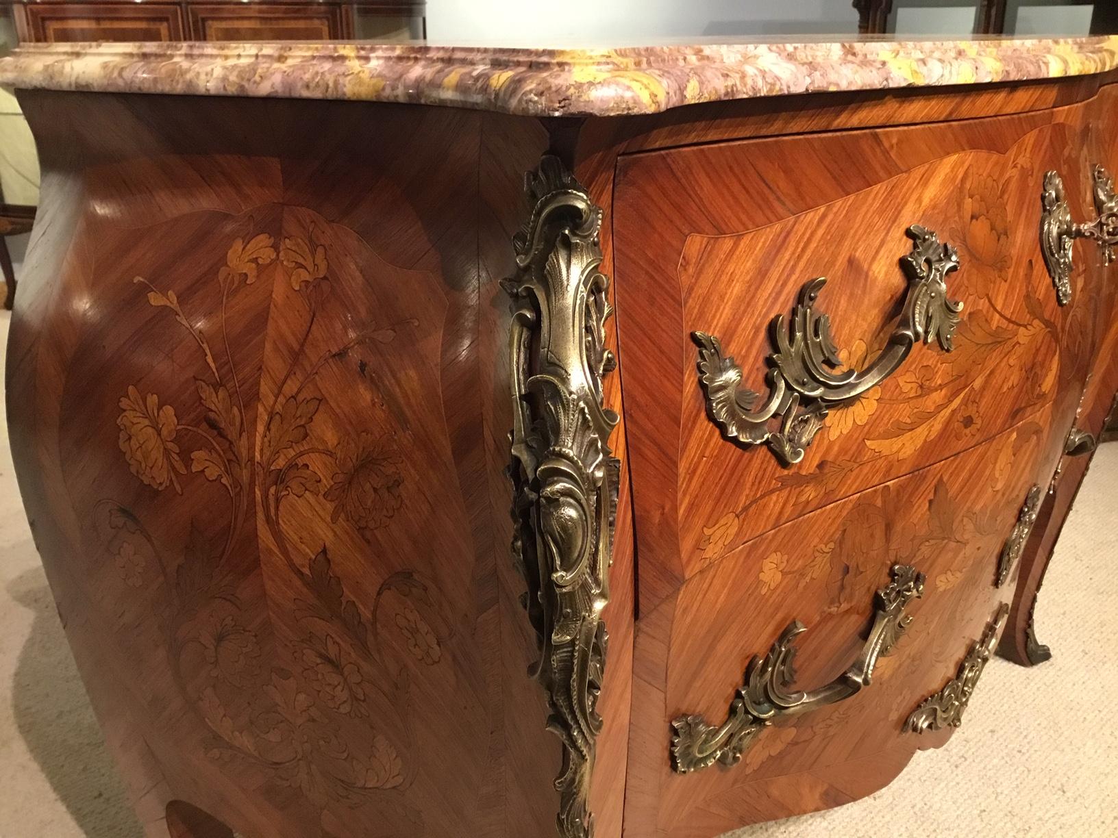 Louis XV Style Kingwood, Marquetry and Ormolu Mounted French Commode For Sale 3