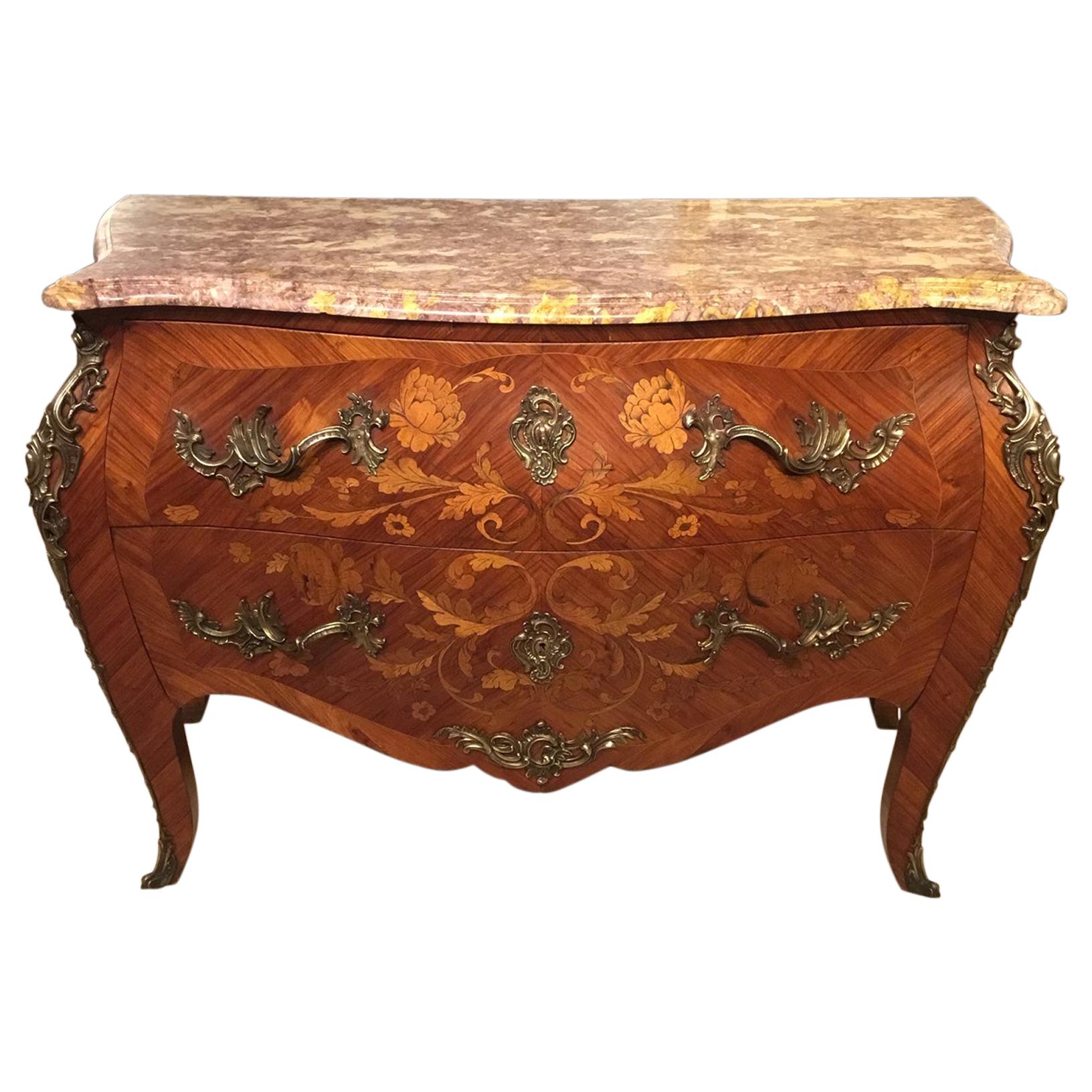 Louis XV Style Kingwood, Marquetry and Ormolu Mounted French Commode For Sale